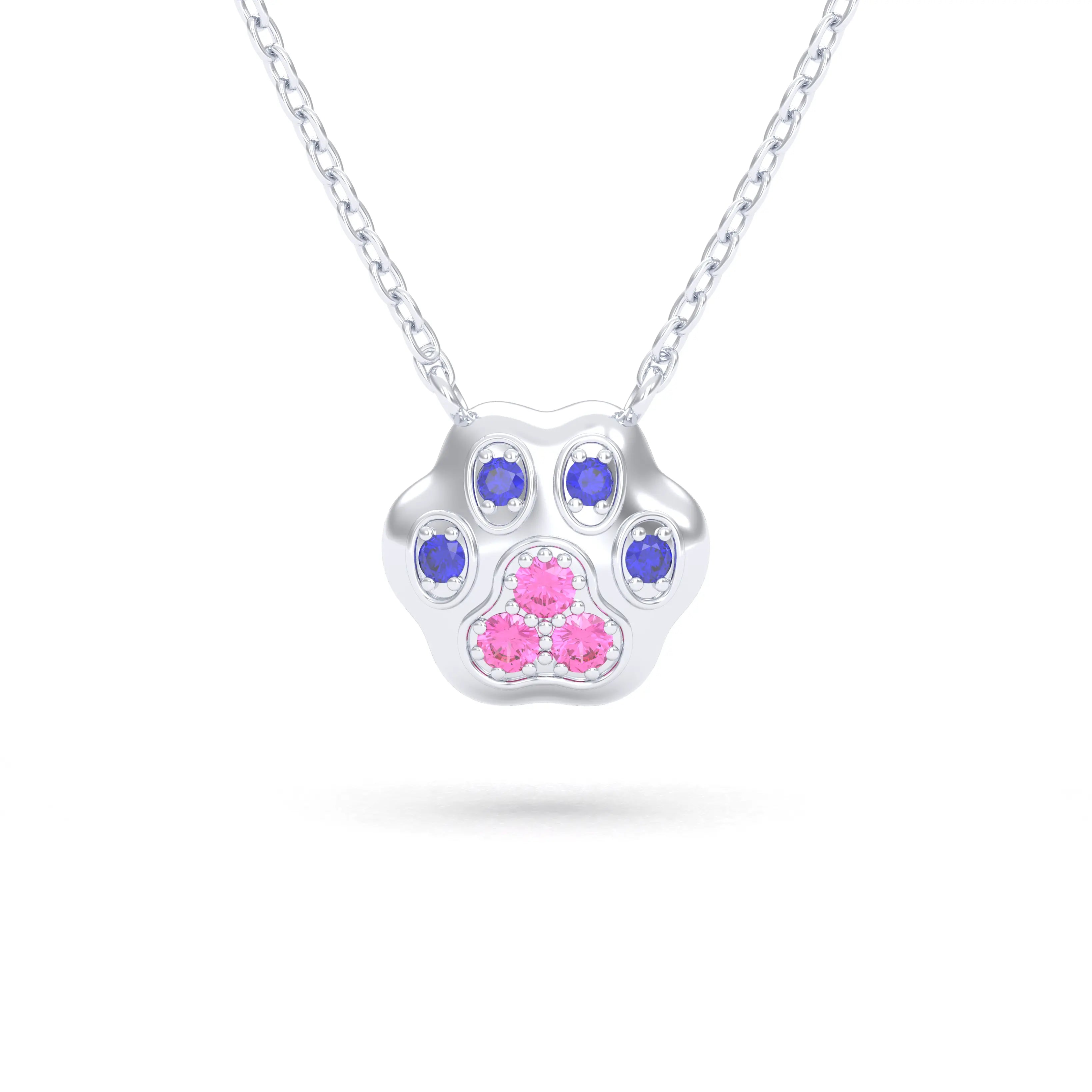 Collier Patte de Chat petit modèle en or blanc 18 carats et pierres précieuses au choix
