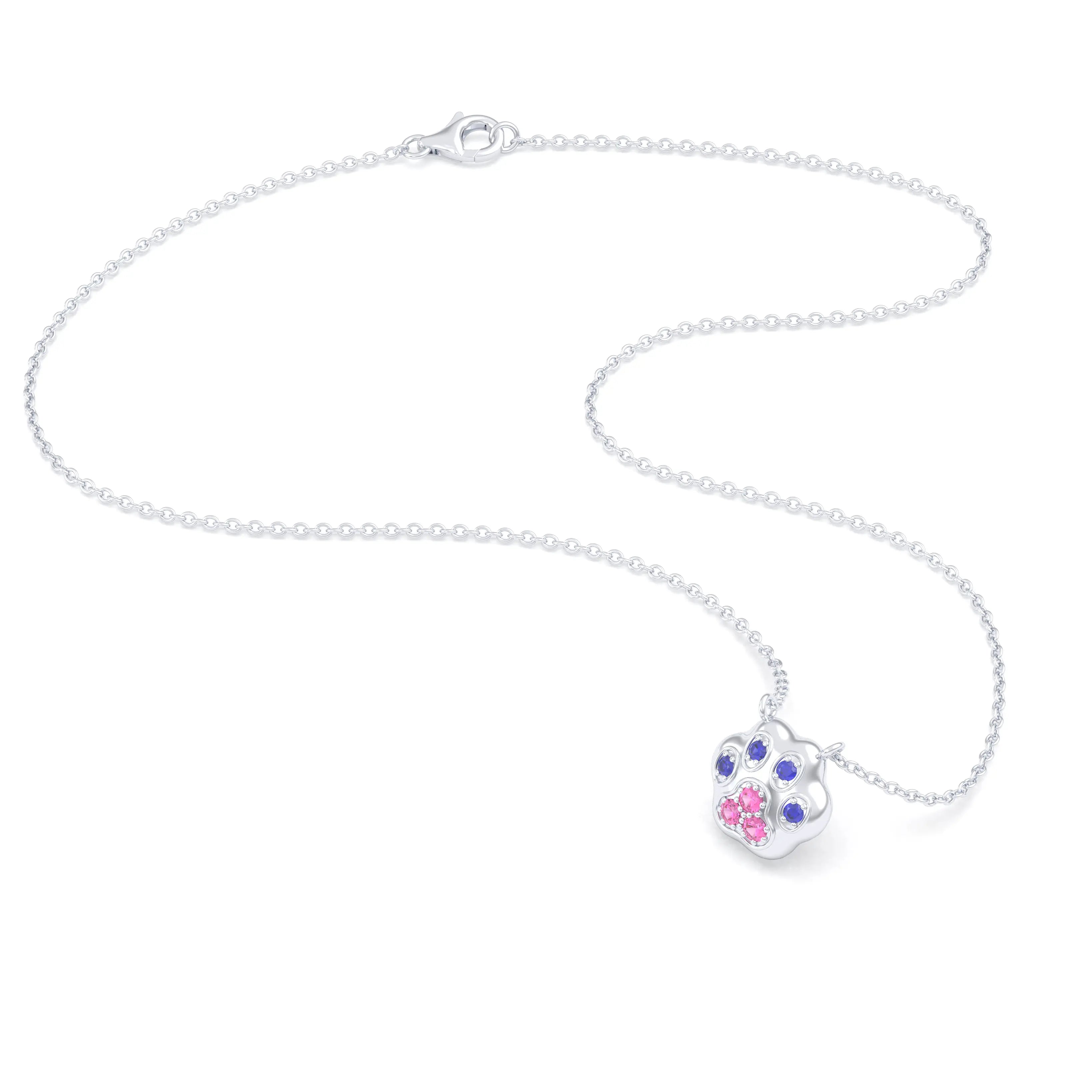 Collier Patte de Chat petit modèle en or blanc 18 carats et pierres précieuses au choix