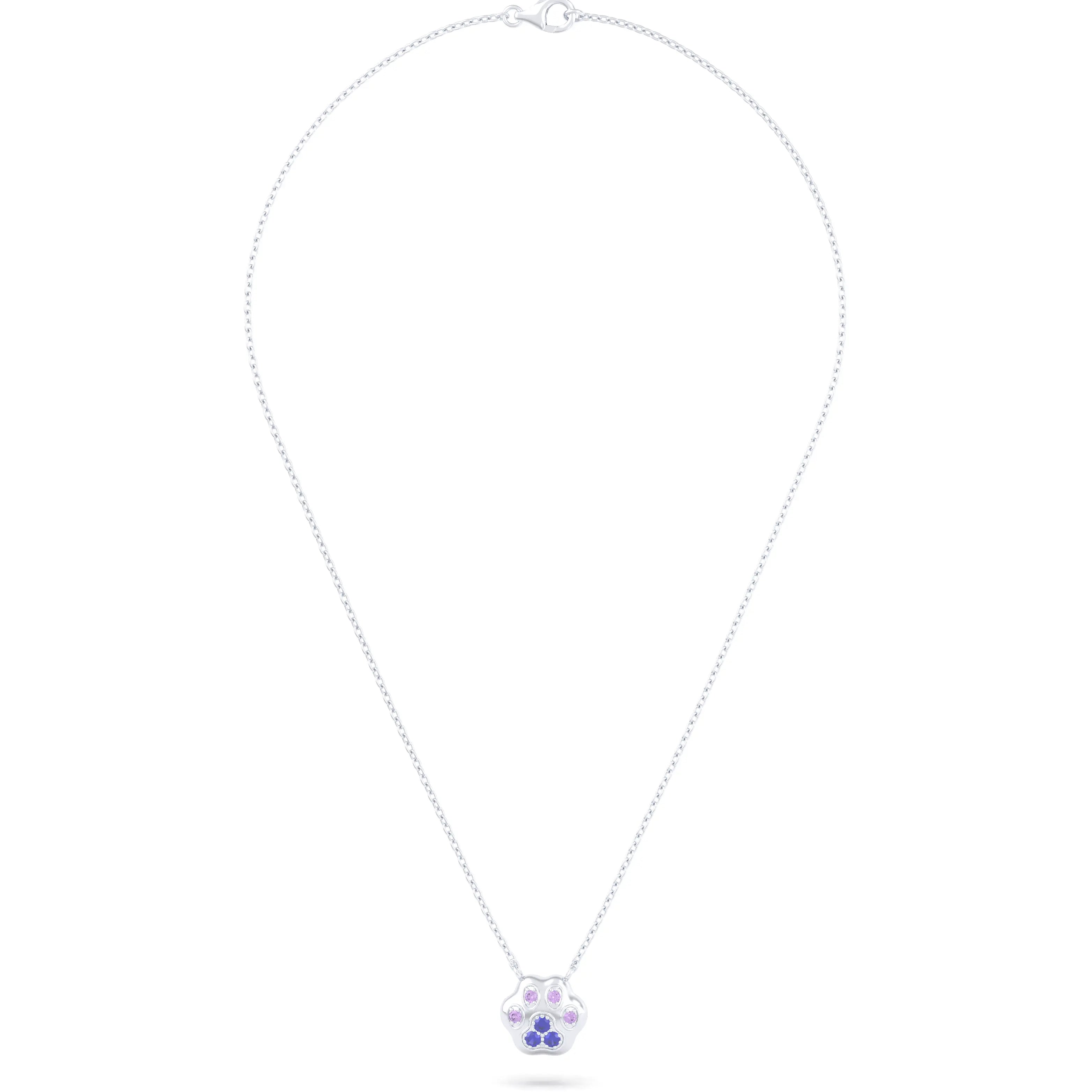 Collier Patte de Chat petit modèle en or blanc 18 carats et pierres précieuses au choix