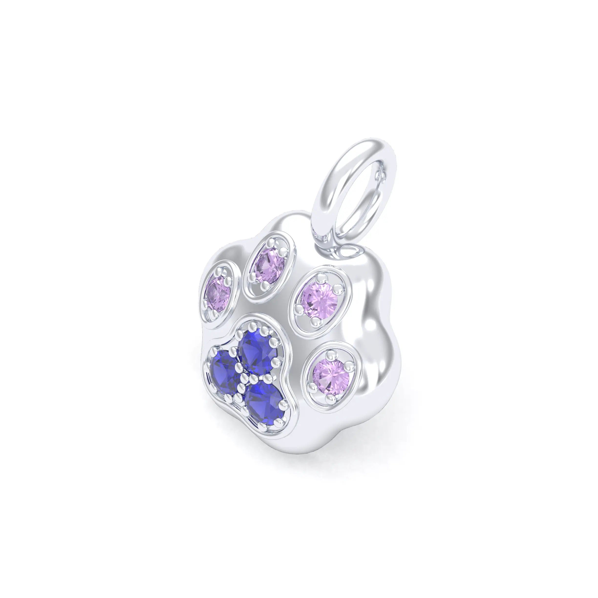 Collier Patte de Chat petit modèle en or blanc 18 carats et pierres précieuses au choix Saphirs bleus - Saphirs violets Pendentif seul