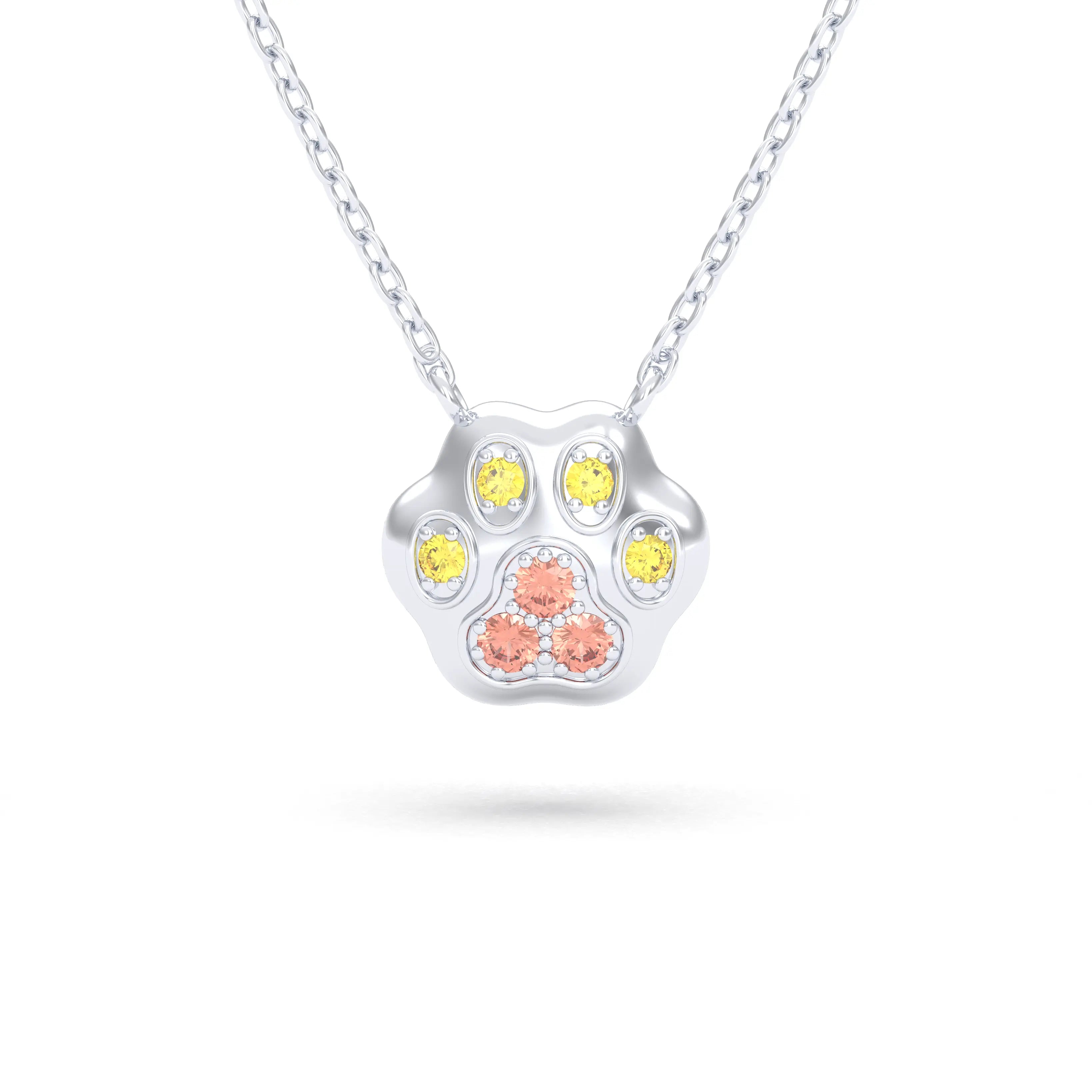 Collier Patte de Chat petit modèle en or blanc 18 carats et pierres précieuses au choix