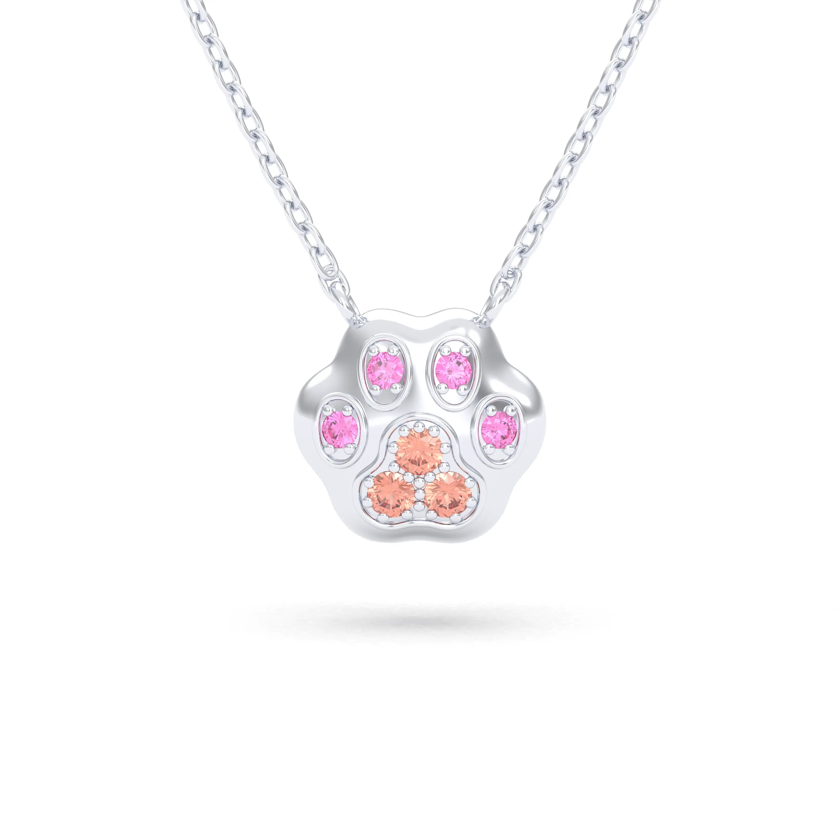 Collier Patte de Chat petit modèle en or blanc 18 carats et pierres précieuses au choix