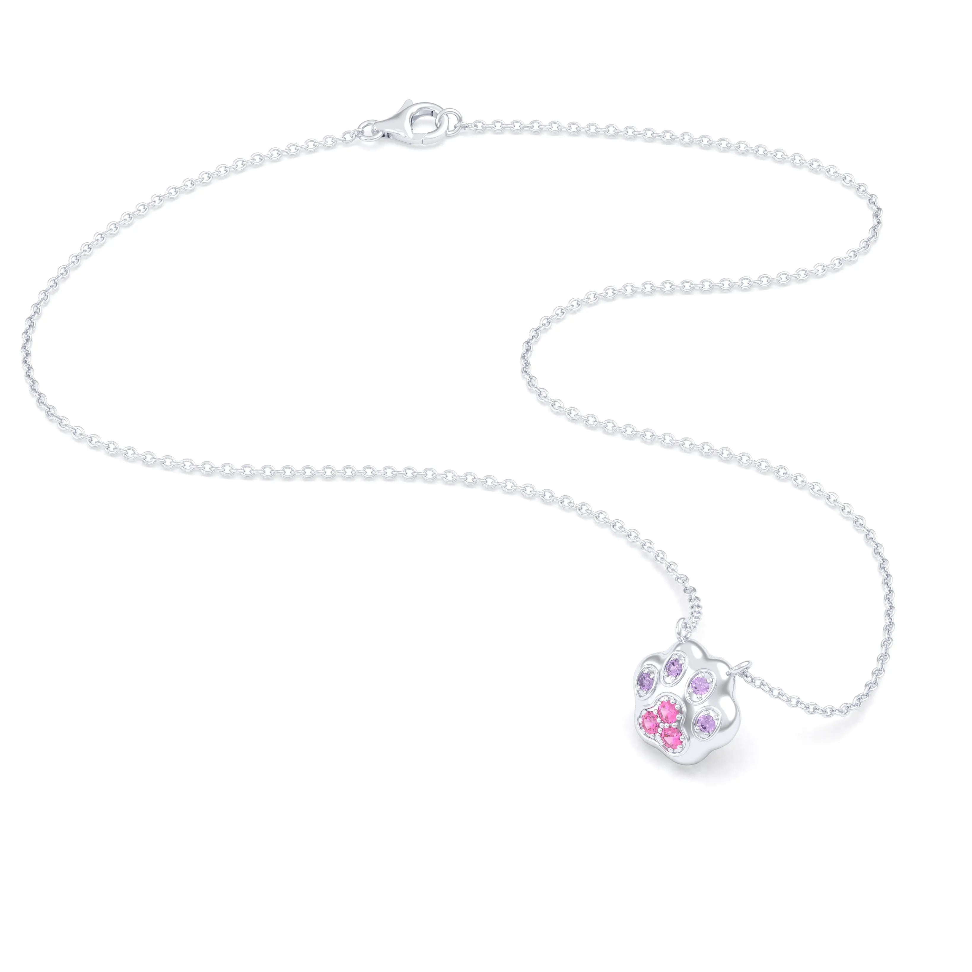 Collier Patte de Chat petit modèle en or blanc 18 carats et pierres précieuses au choix
