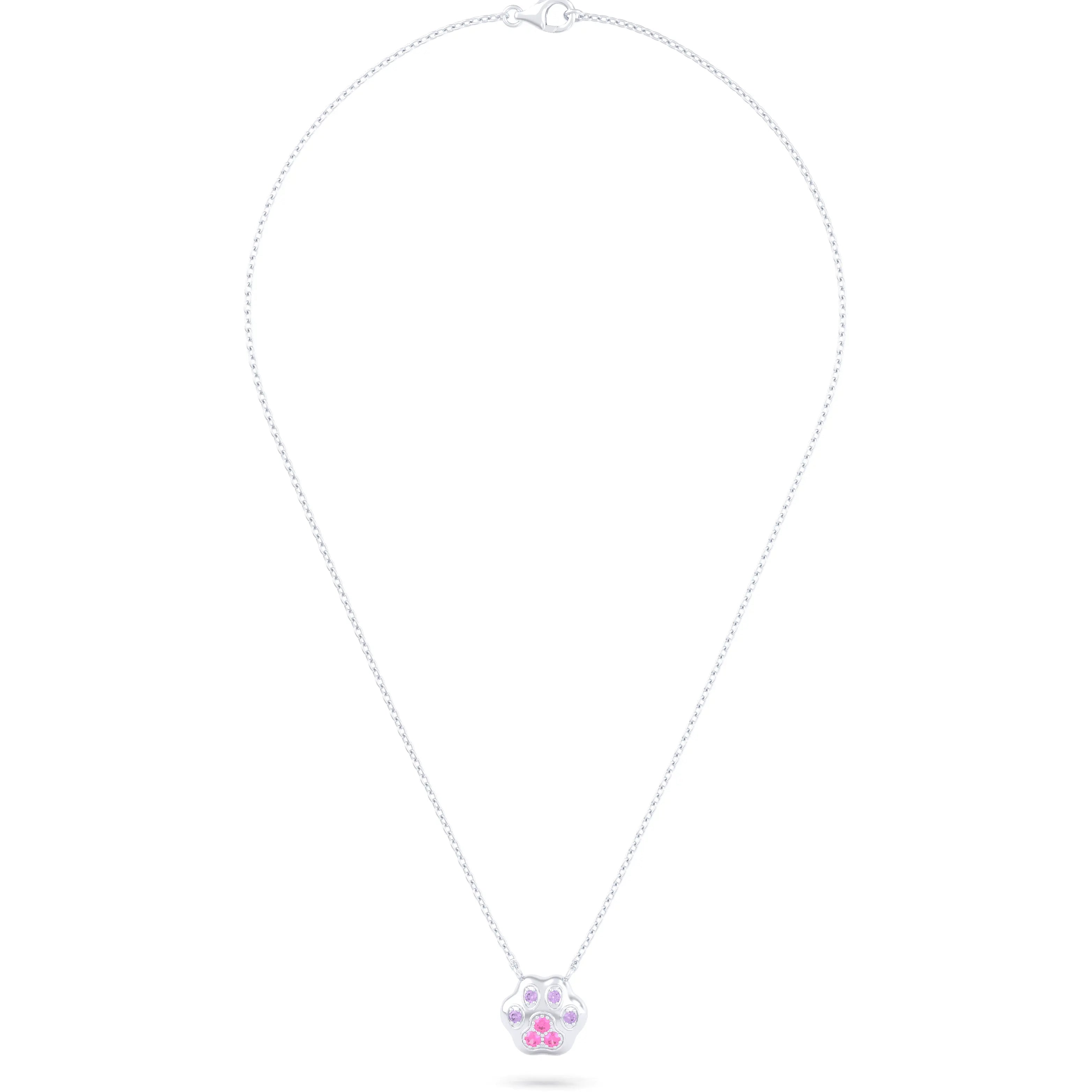 Collier Patte de Chat petit modèle en or blanc 18 carats et pierres précieuses au choix