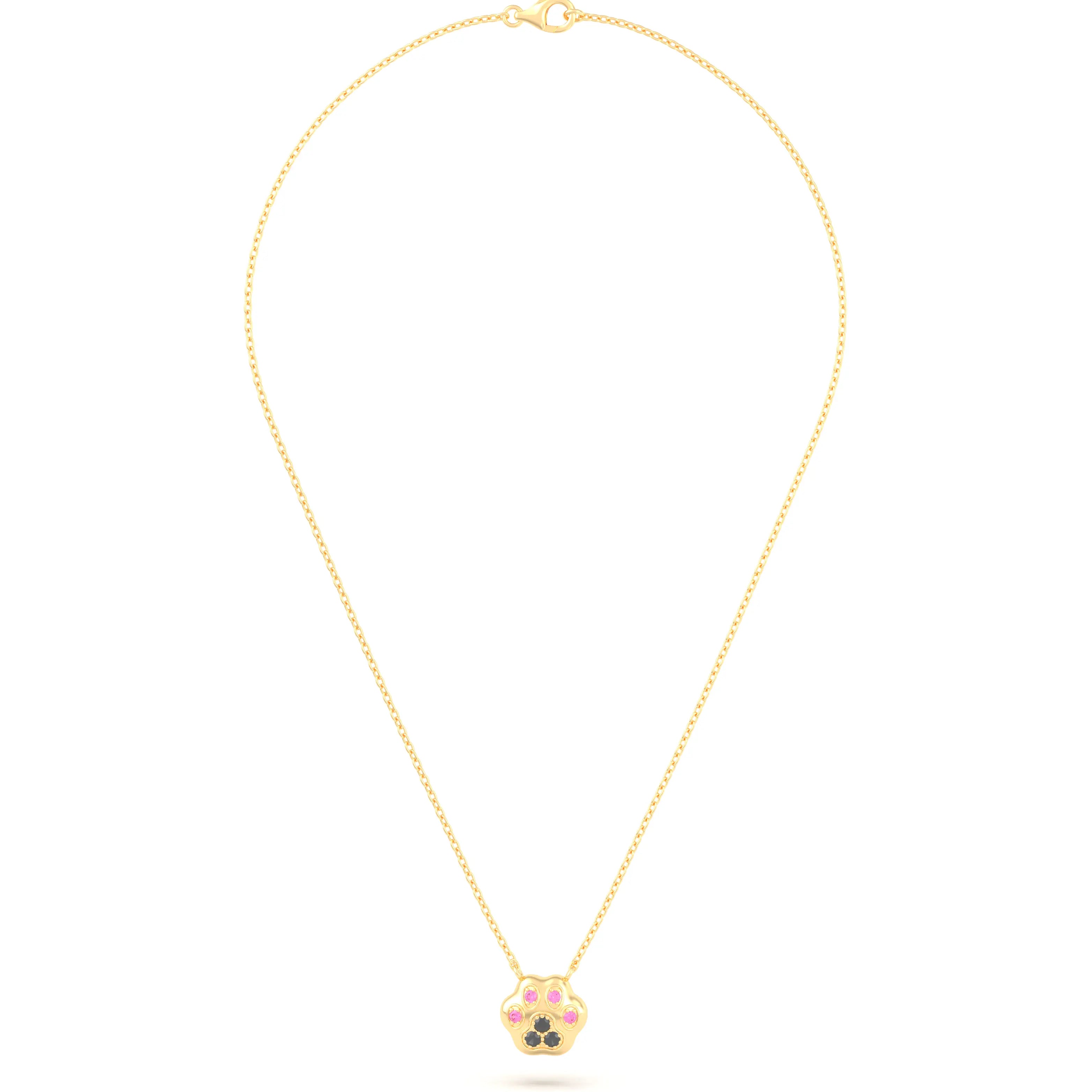 Collier Patte de Chat petit modèle en or jaune 18 carats et pierres précieuses au choix