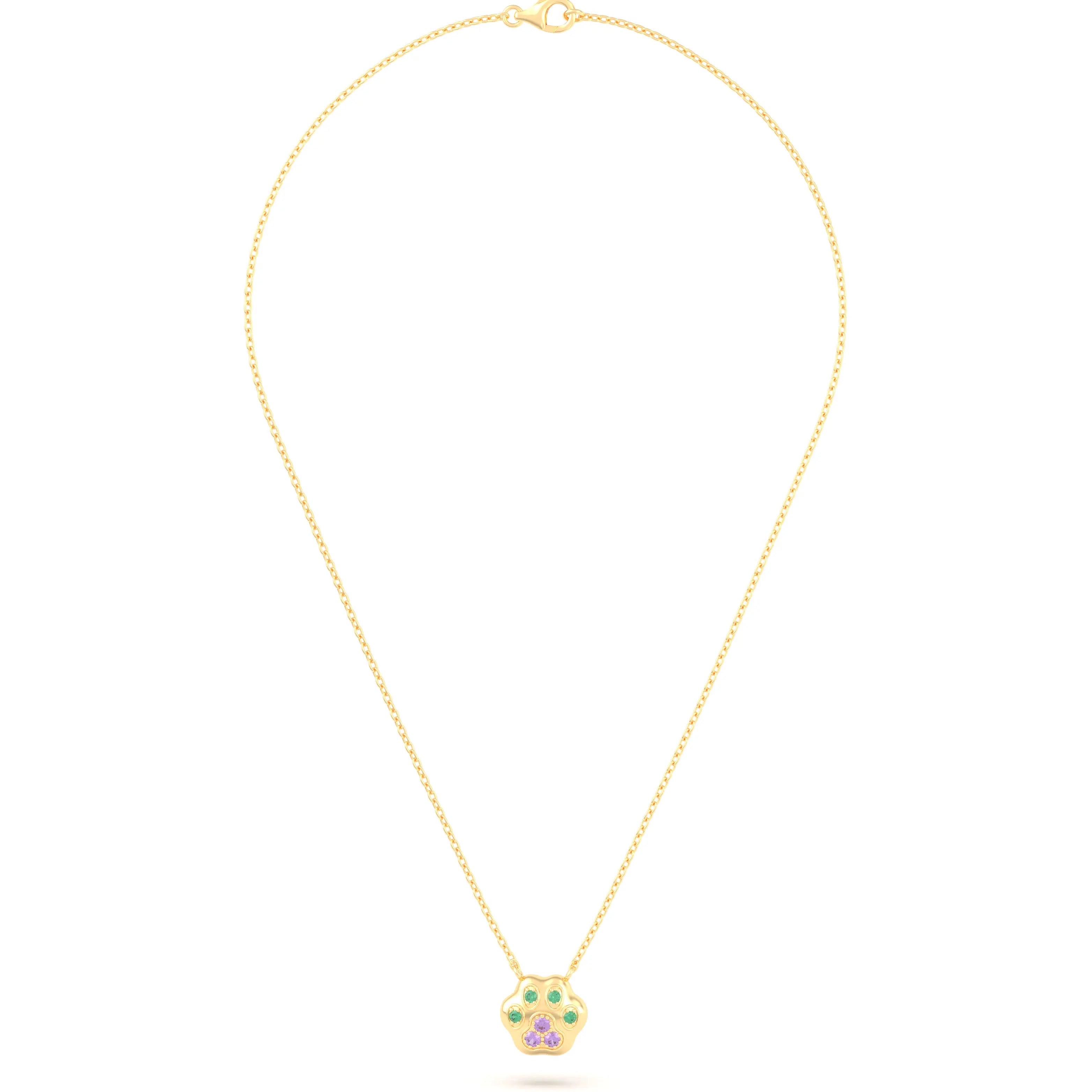 Collier Patte de Chat petit modèle en or jaune 18 carats et pierres précieuses au choix