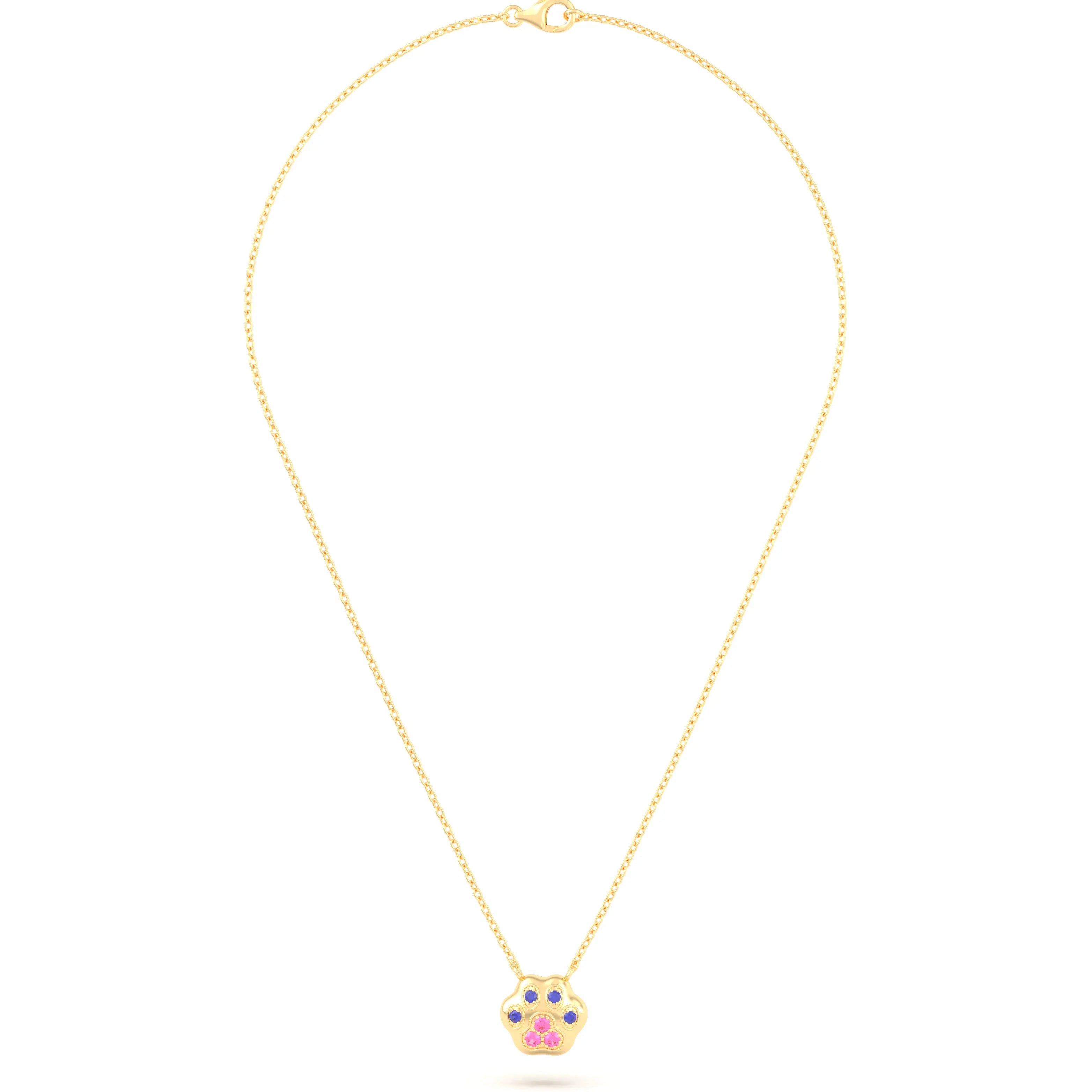 Collier Patte de Chat petit modèle en or jaune 18 carats et pierres précieuses au choix