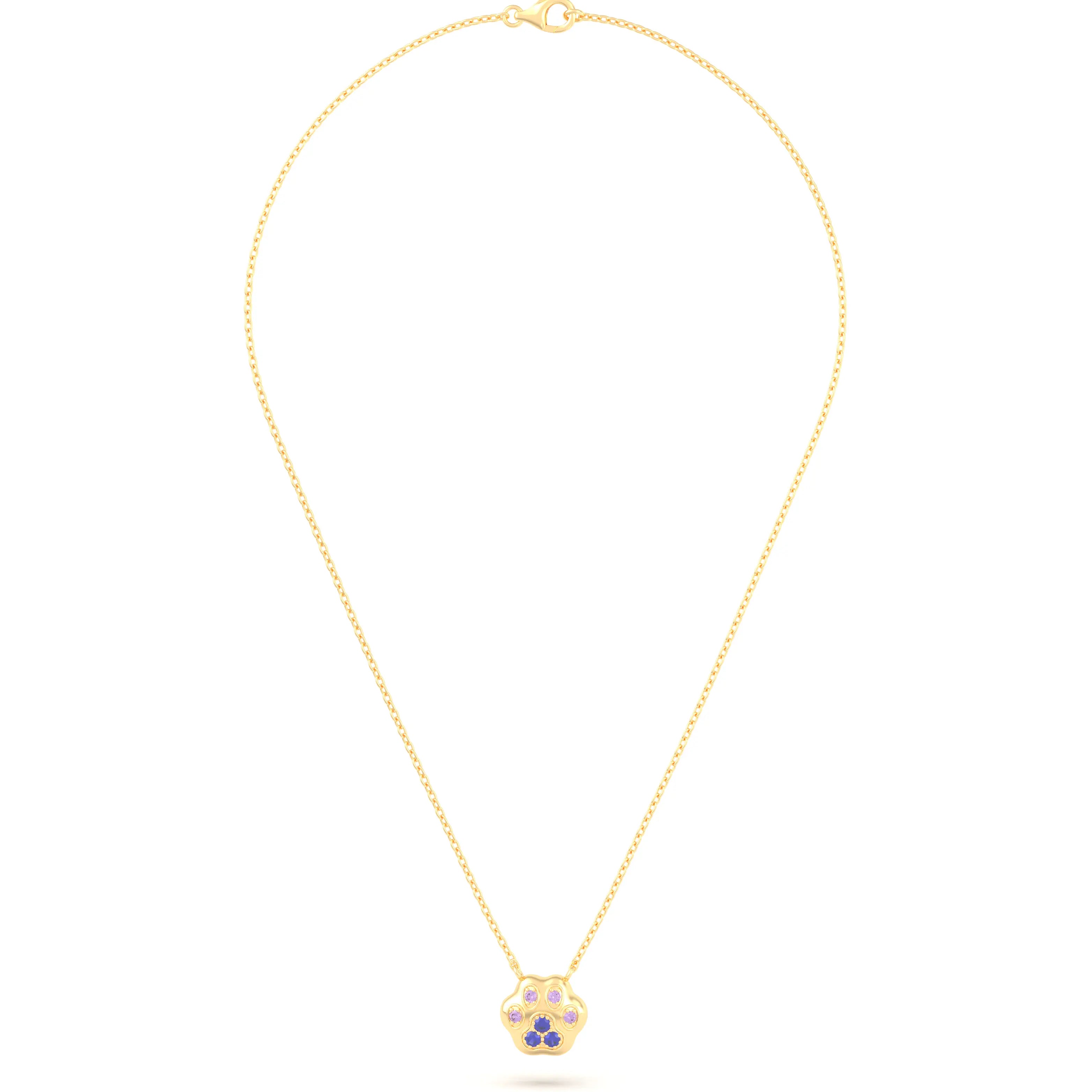 Collier Patte de Chat petit modèle en or jaune 18 carats et pierres précieuses au choix