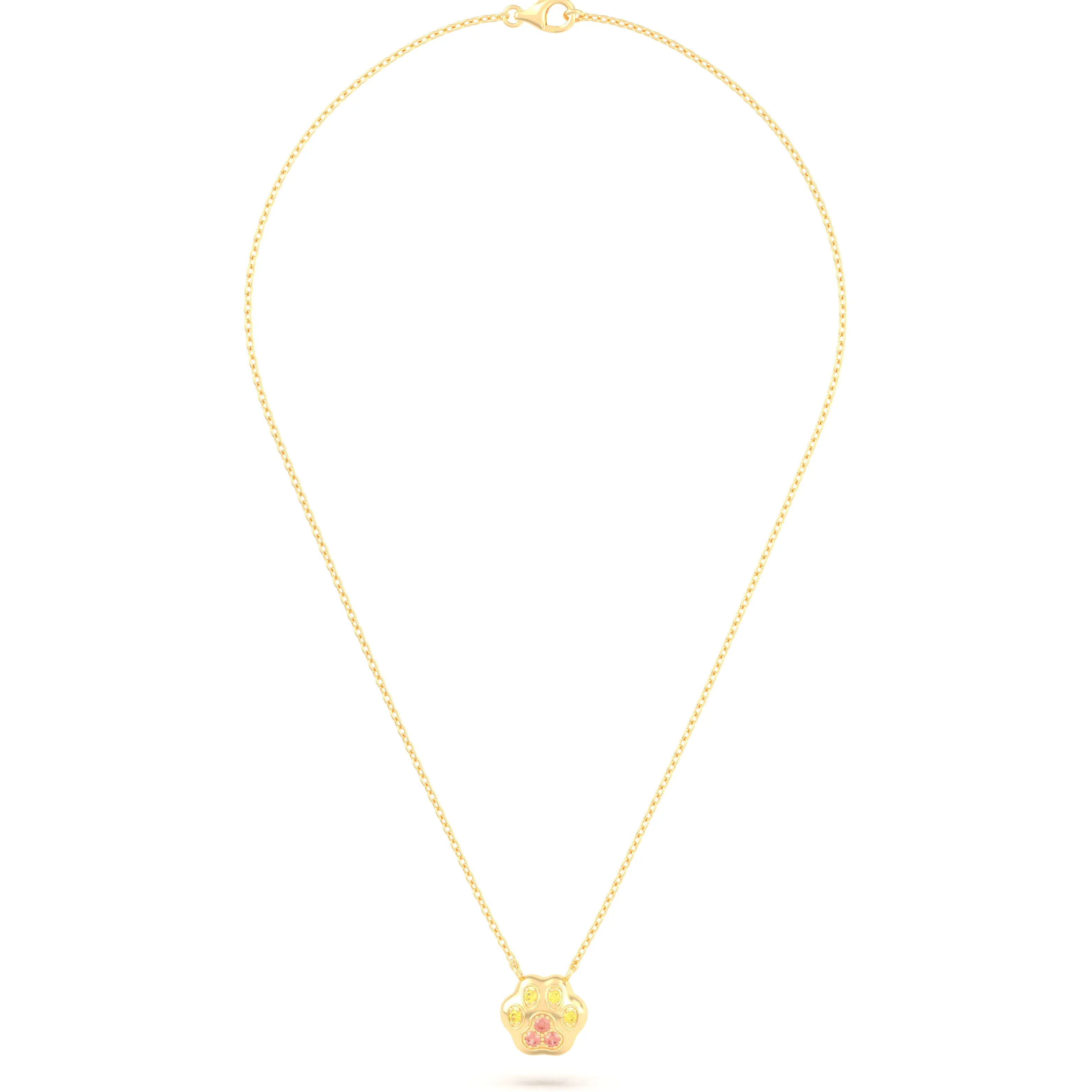 Collier Patte de Chat petit modèle en or jaune 18 carats et pierres précieuses au choix