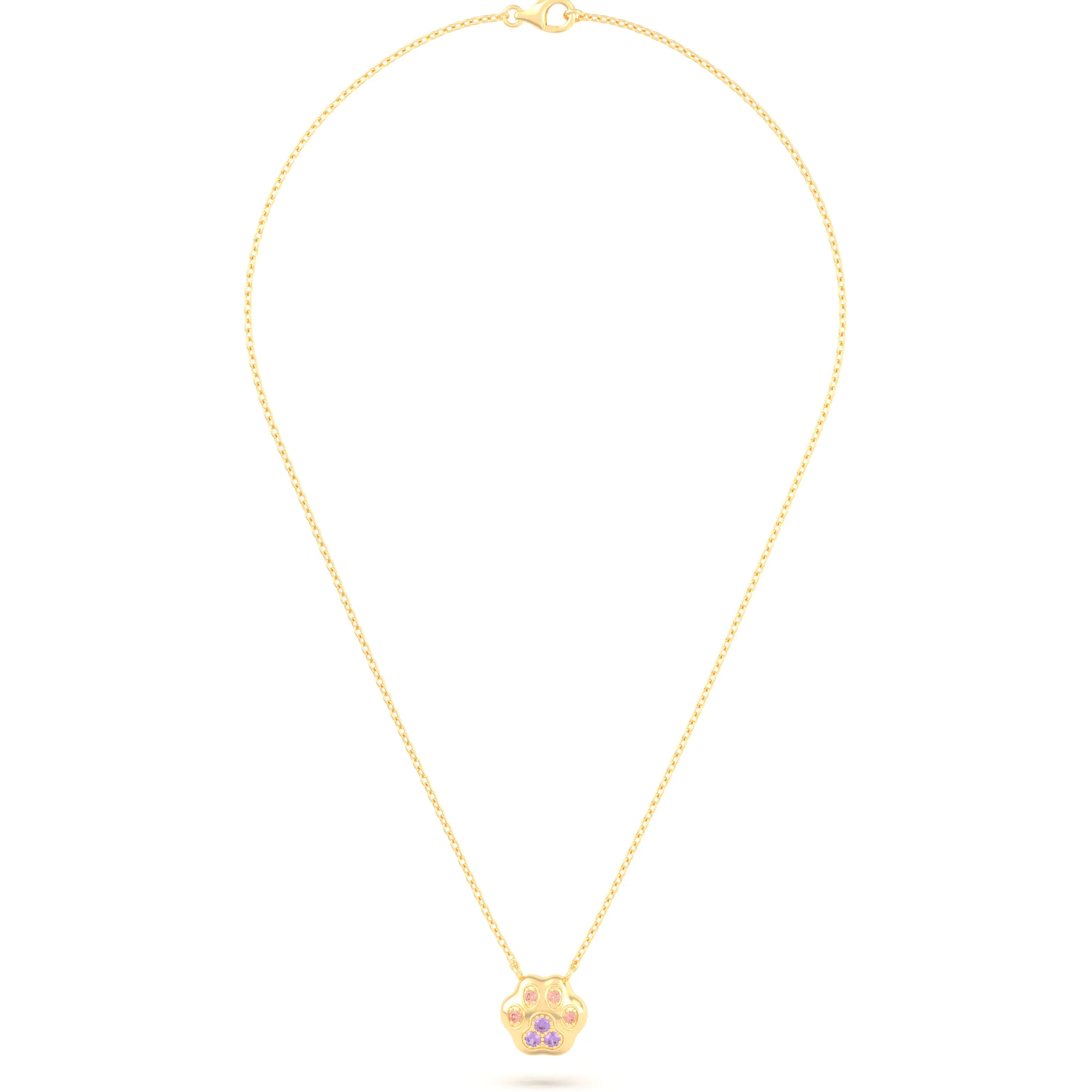 Collier Patte de Chat petit modèle en or jaune 18 carats et pierres précieuses au choix