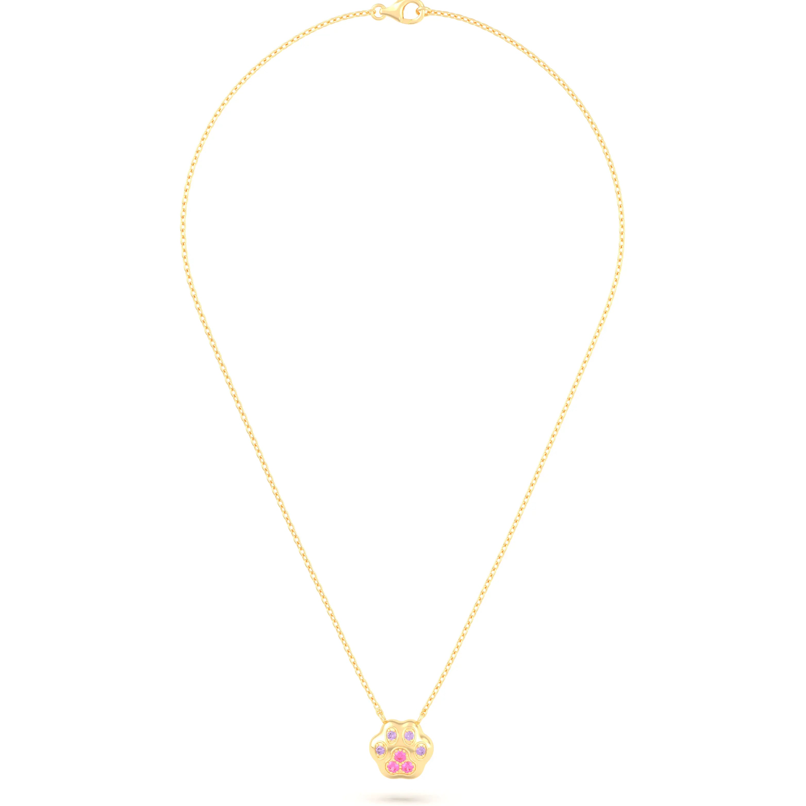 Collier Patte de Chat petit modèle en or jaune 18 carats et pierres précieuses au choix