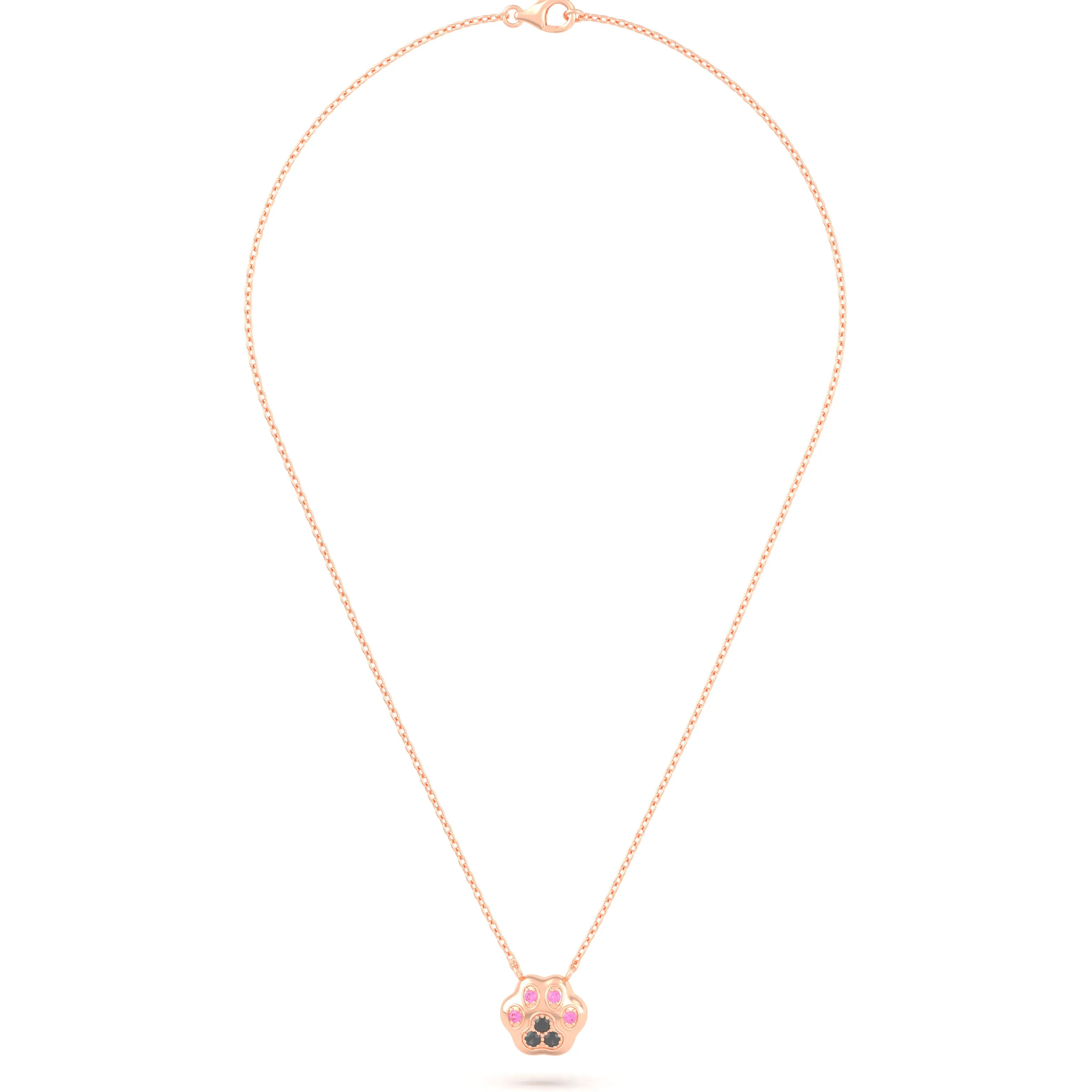 Collier Patte de Chat petit modèle en or rose 18 carats et pierres précieuses au choix