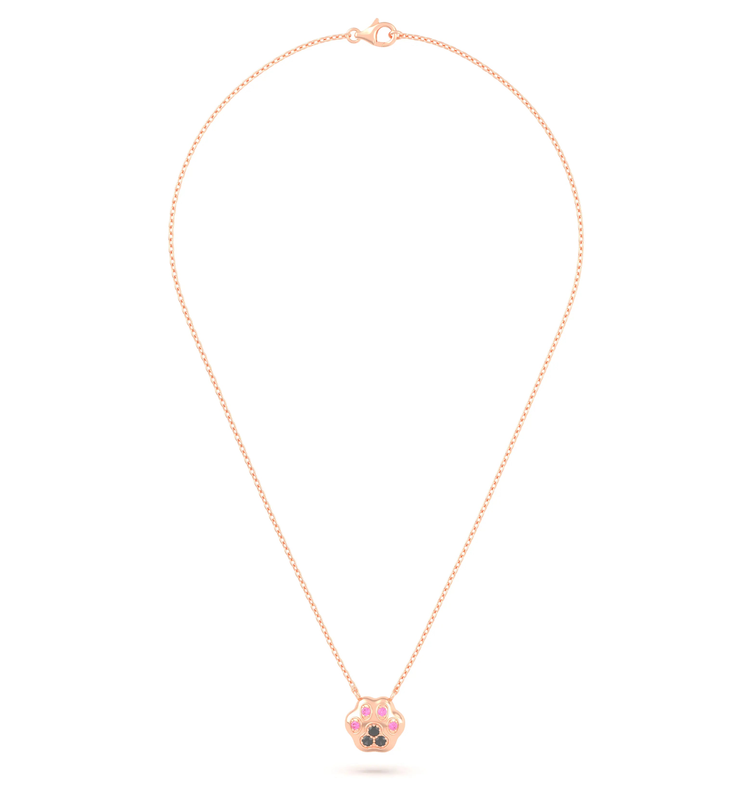 Collier Patte de Chat petit modèle en or rose 18 carats et pierres précieuses au choix