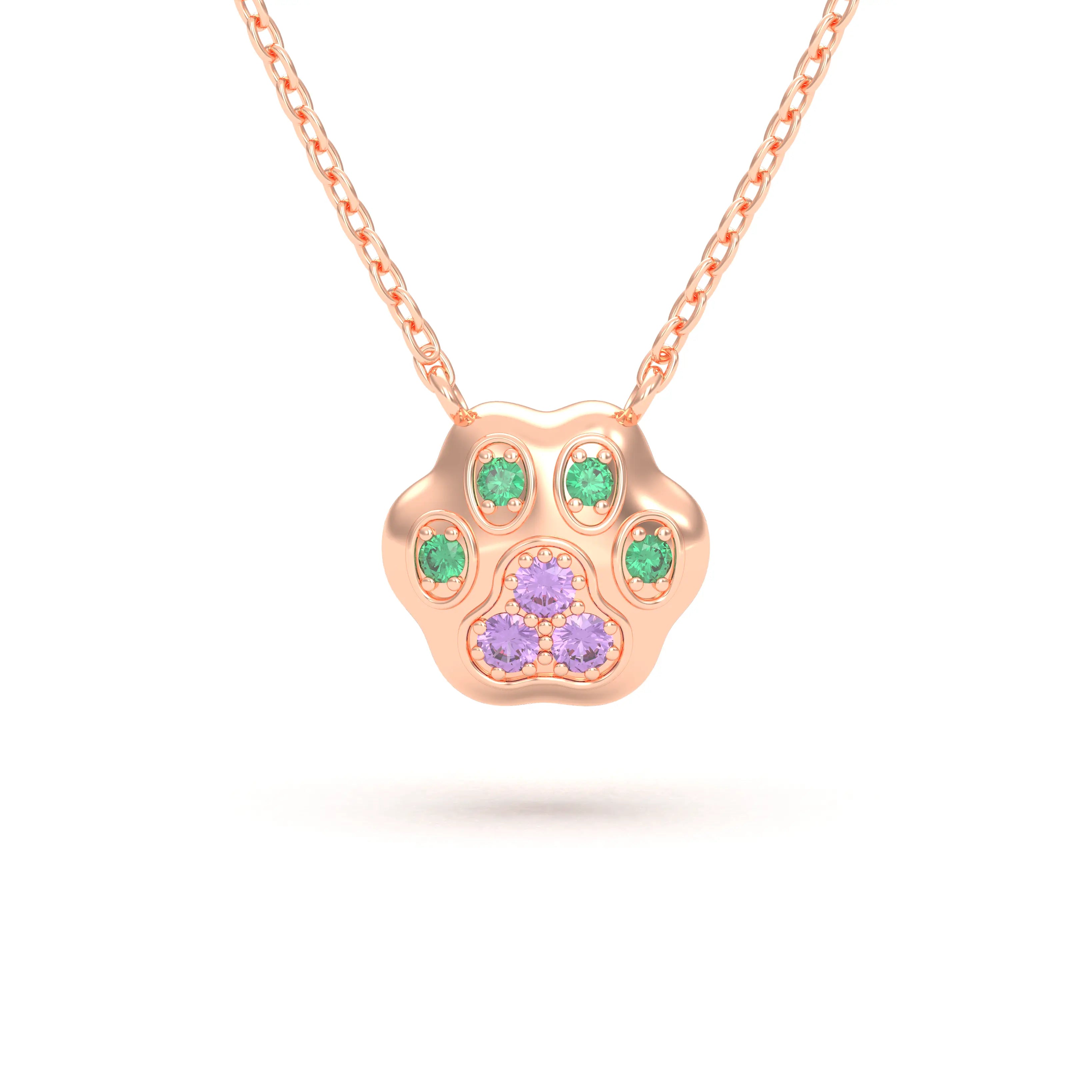 Collier Patte de Chat petit modèle en or rose 18 carats et pierres précieuses au choix