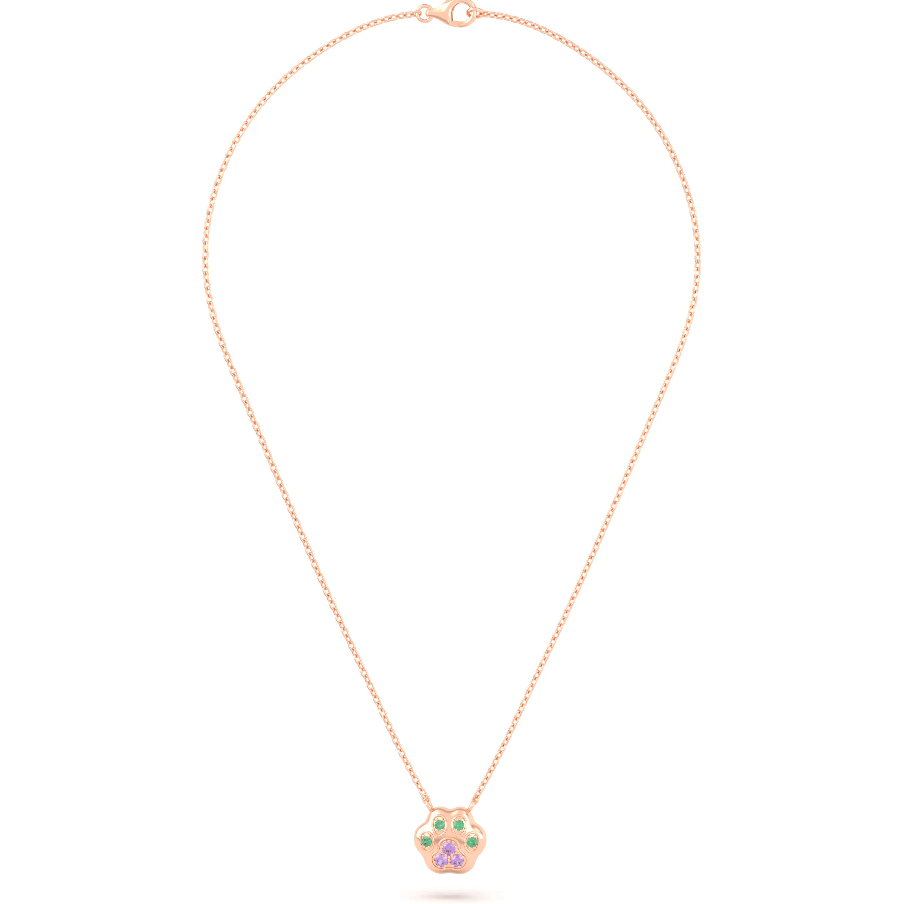 Collier Patte de Chat petit modèle en or rose 18 carats et pierres précieuses au choix