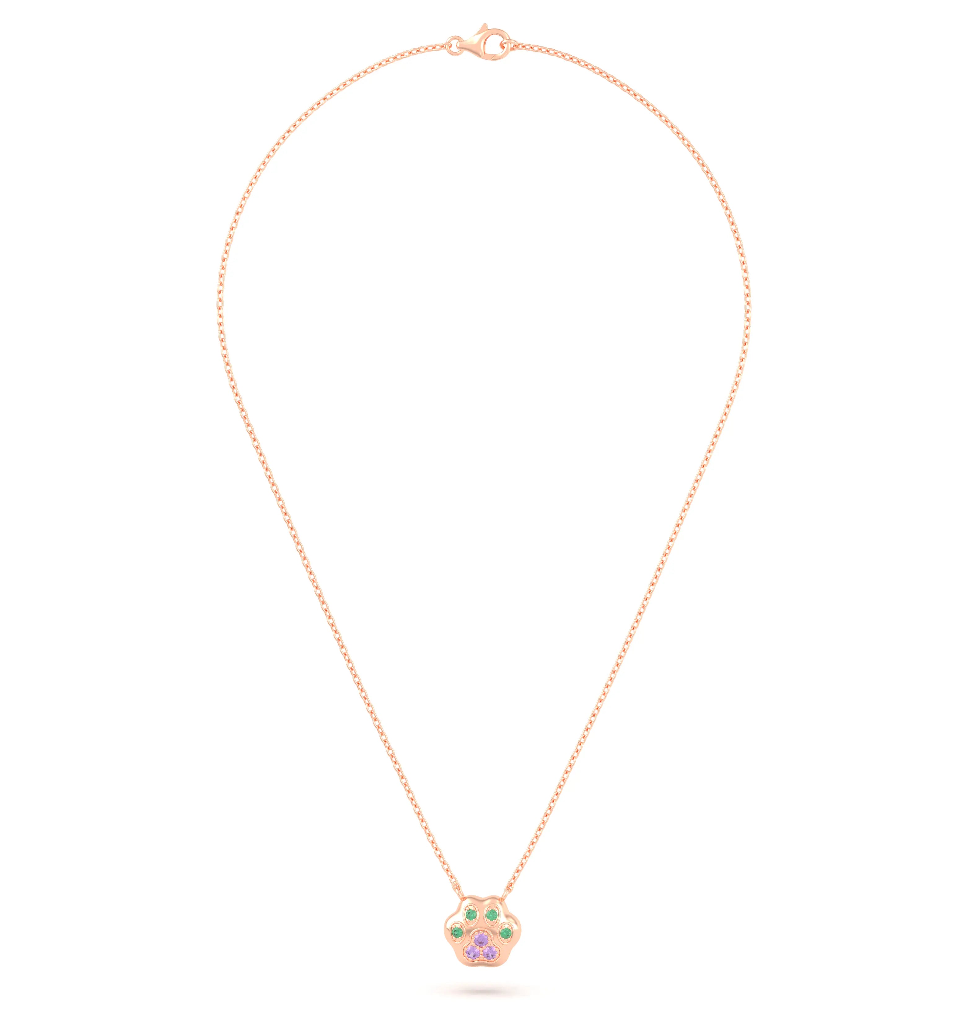 Collier Patte de Chat petit modèle en or rose 18 carats et pierres précieuses au choix