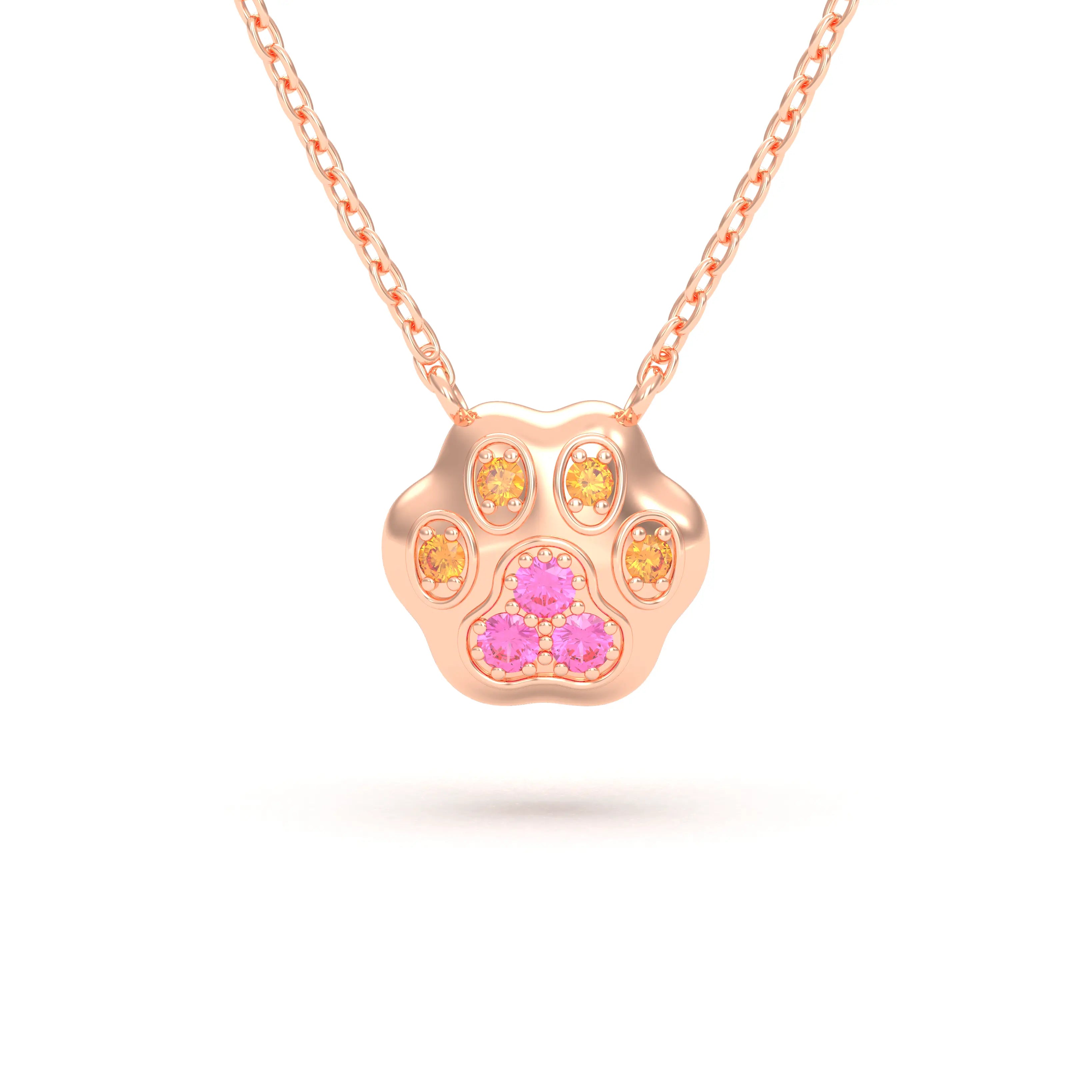 Collier Patte de Chat petit modèle en or rose 18 carats et pierres précieuses au choix