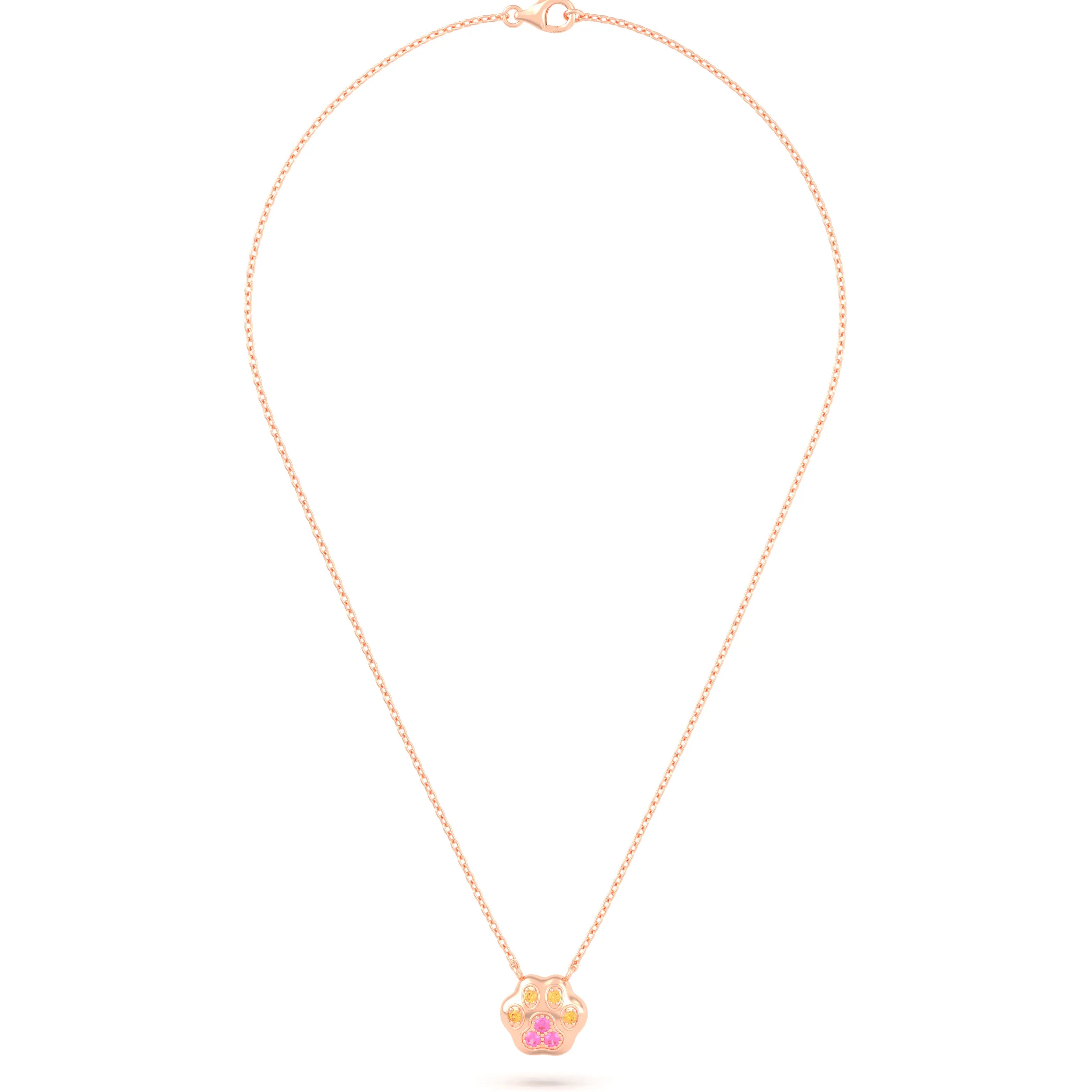 Collier Patte de Chat petit modèle en or rose 18 carats et pierres précieuses au choix