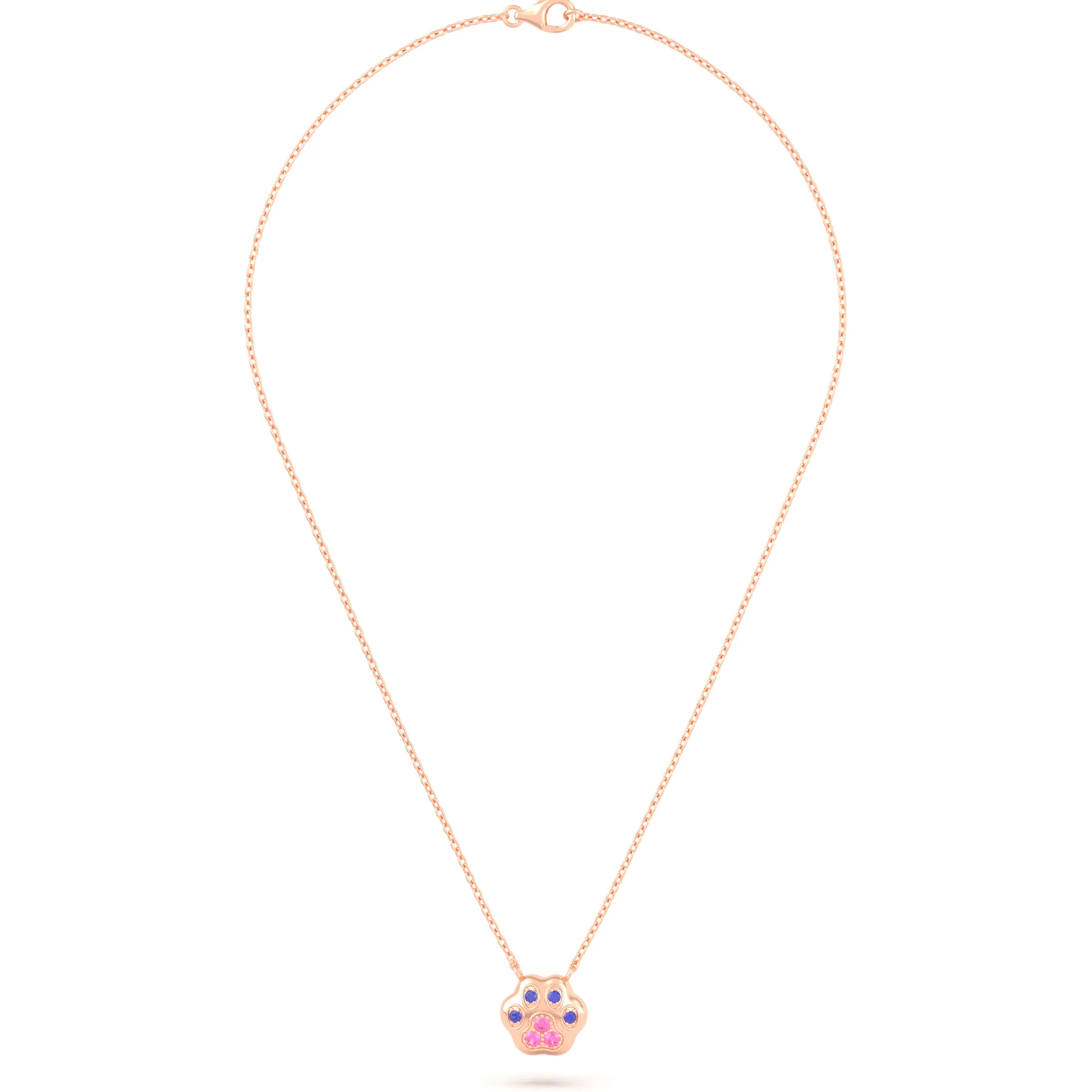 Collier Patte de Chat petit modèle en or rose 18 carats et pierres précieuses au choix