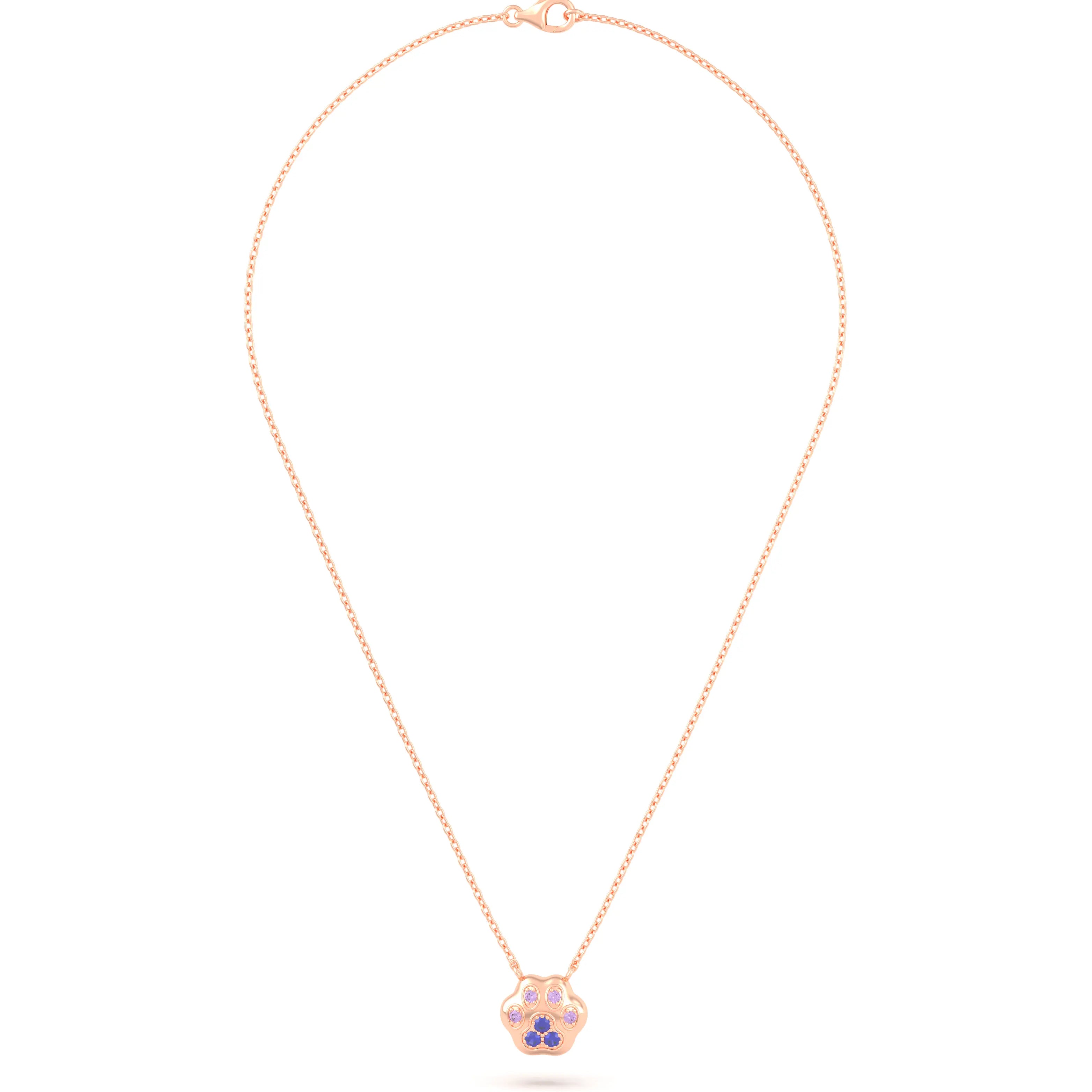 Collier Patte de Chat petit modèle en or rose 18 carats et pierres précieuses au choix