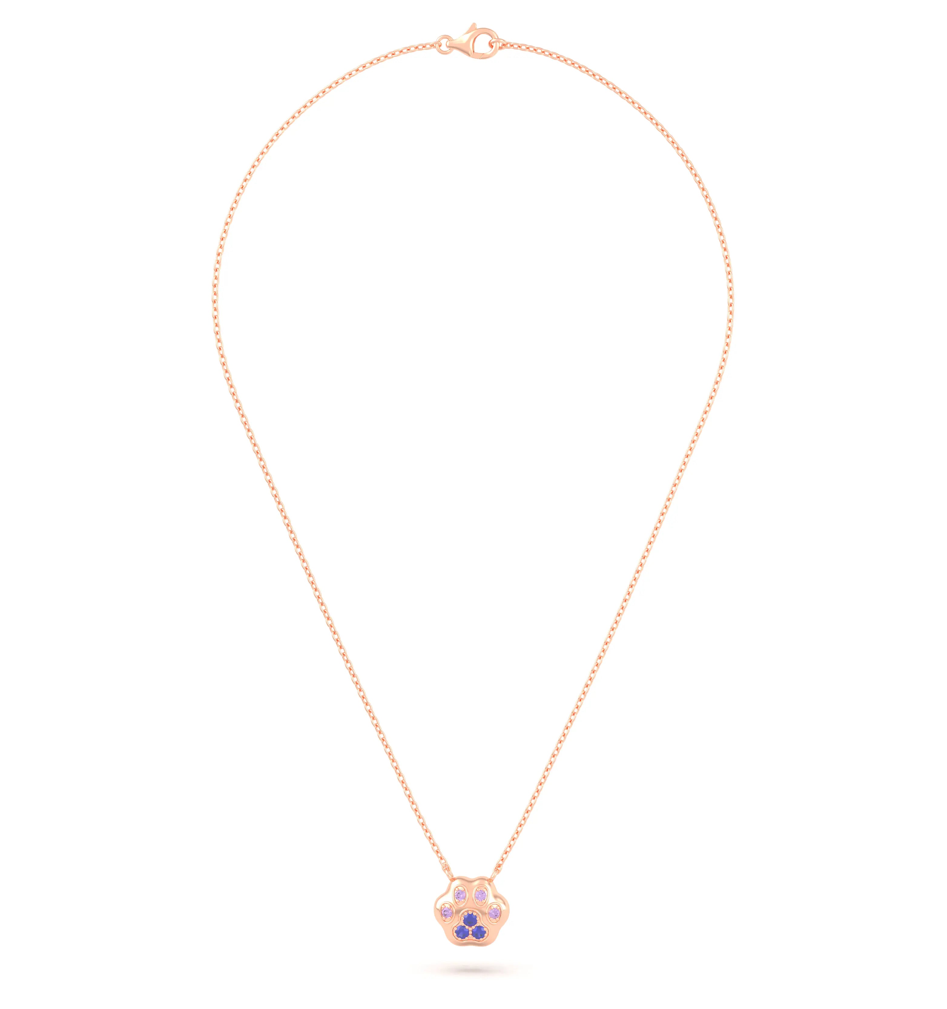 Collier Patte de Chat petit modèle en or rose 18 carats et pierres précieuses au choix