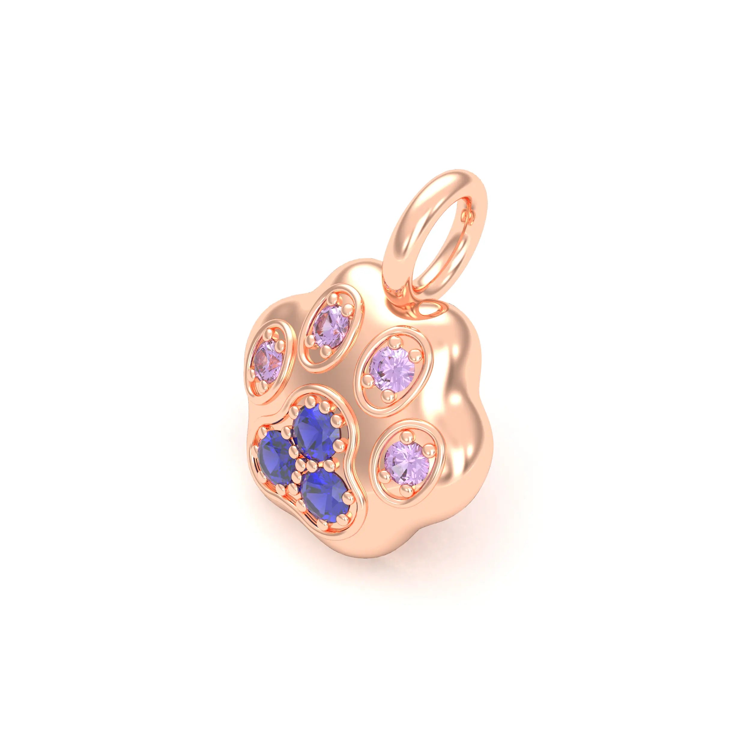 Collier Patte de Chat petit modèle en or rose 18 carats et pierres précieuses au choix Saphirs bleus - Saphirs violets Pendentif seul