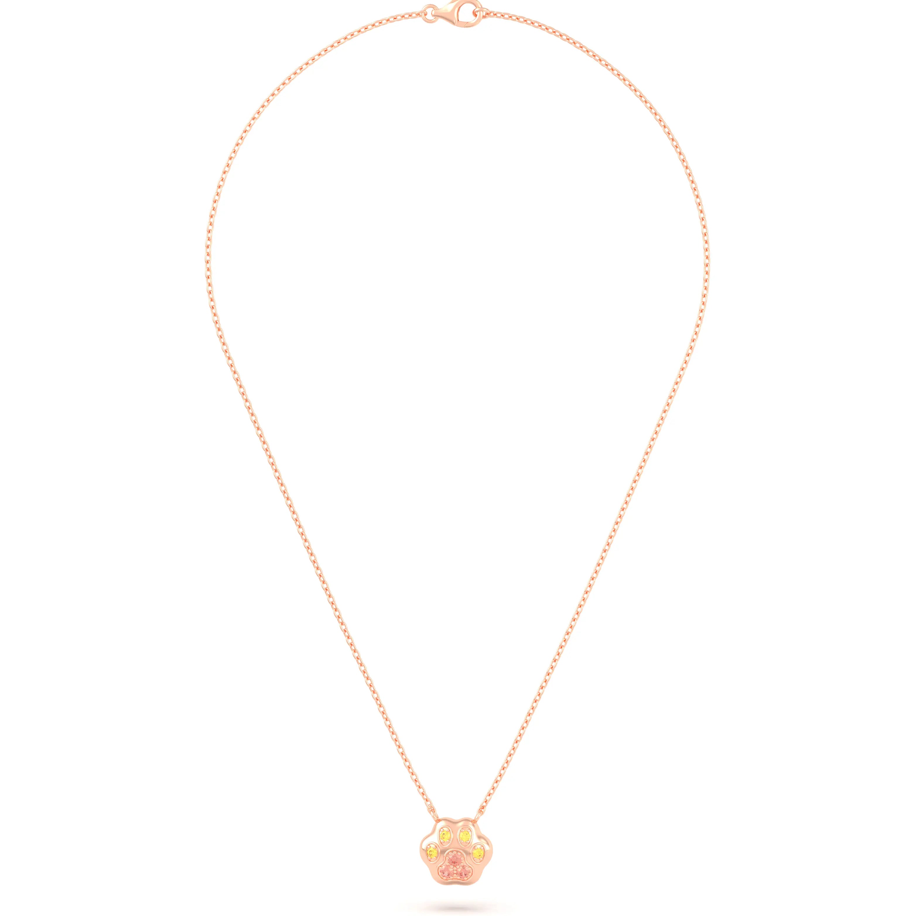 Collier Patte de Chat petit modèle en or rose 18 carats et pierres précieuses au choix