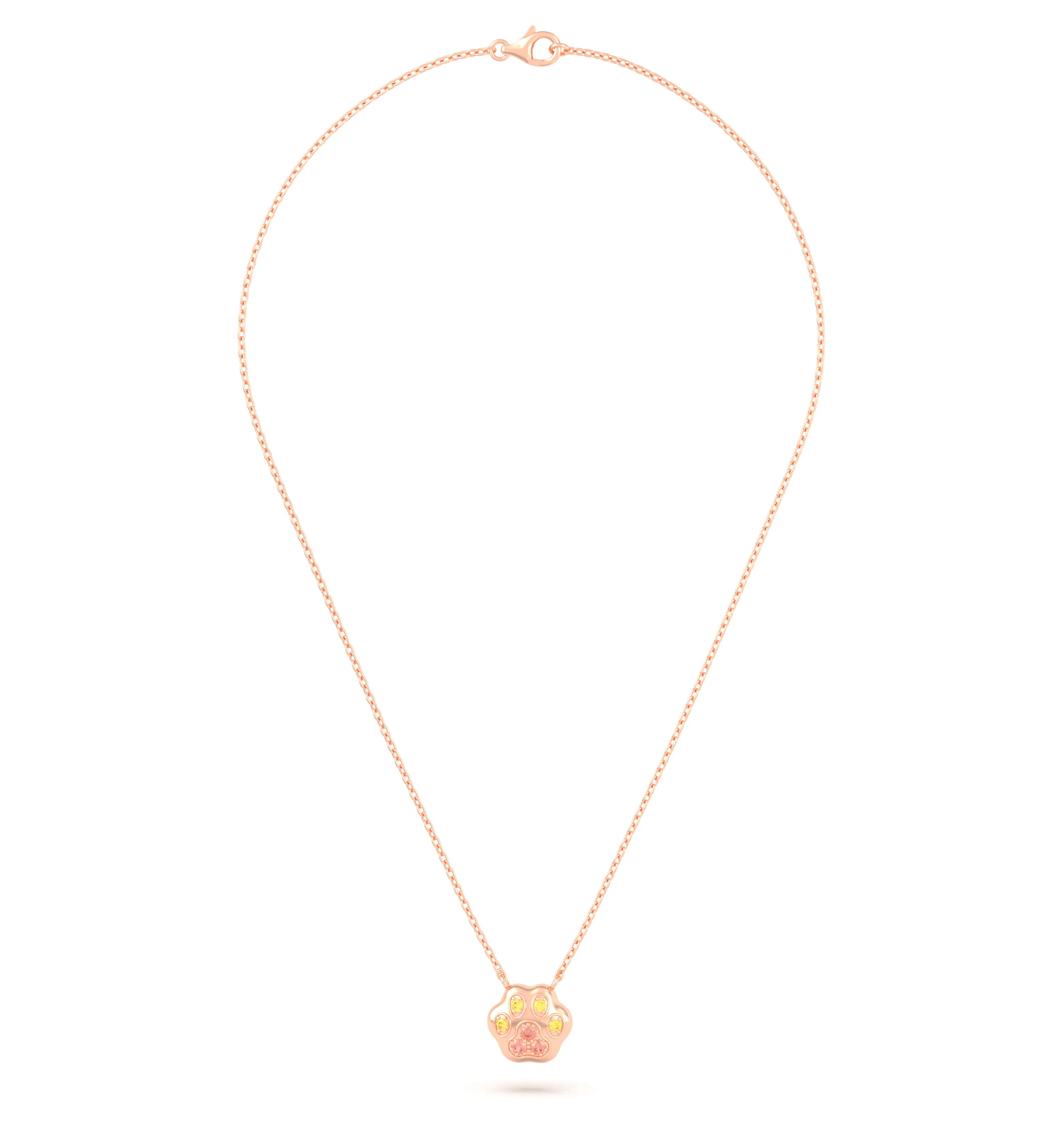 Collier Patte de Chat petit modèle en or rose 18 carats et pierres précieuses au choix