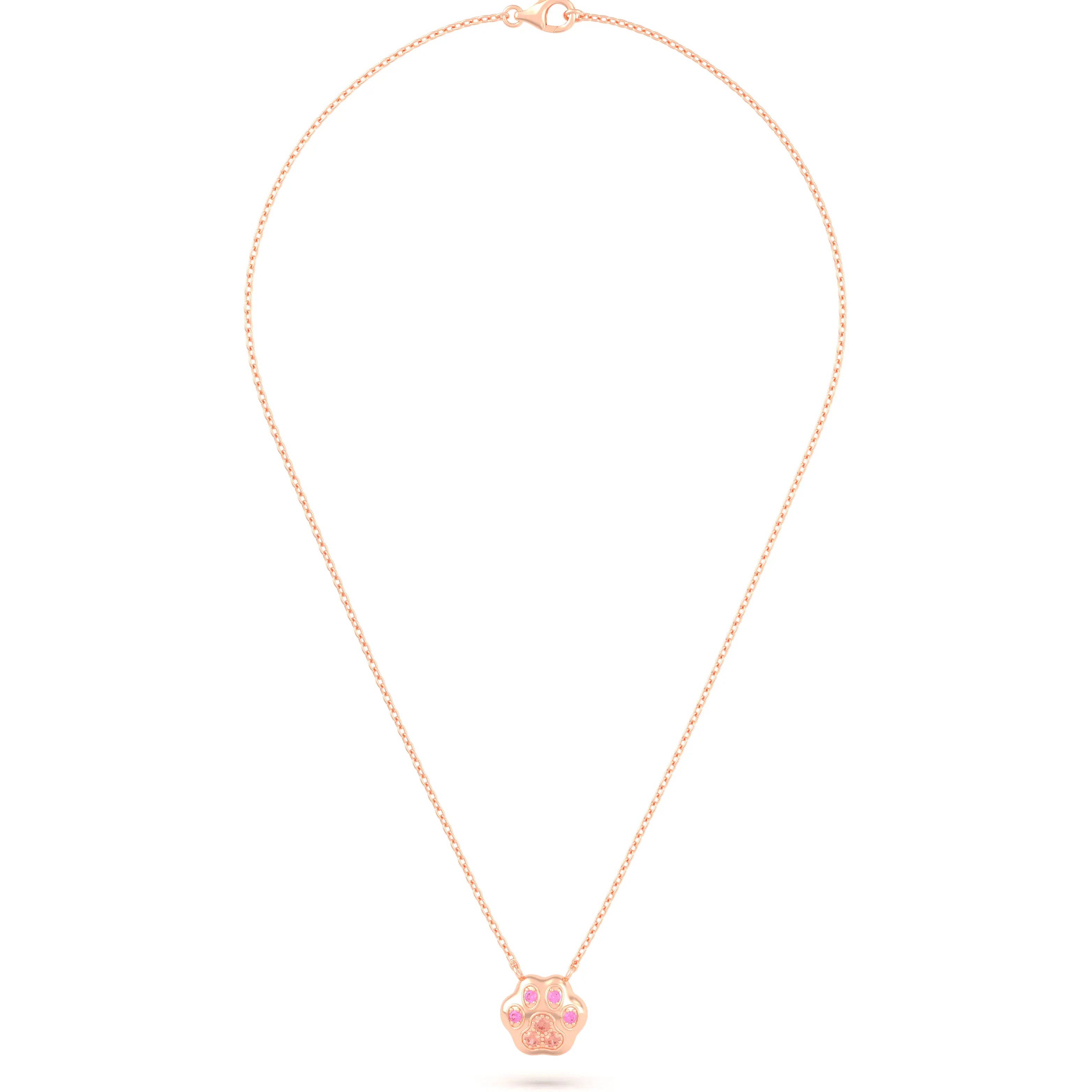 Collier Patte de Chat petit modèle en or rose 18 carats et pierres précieuses au choix