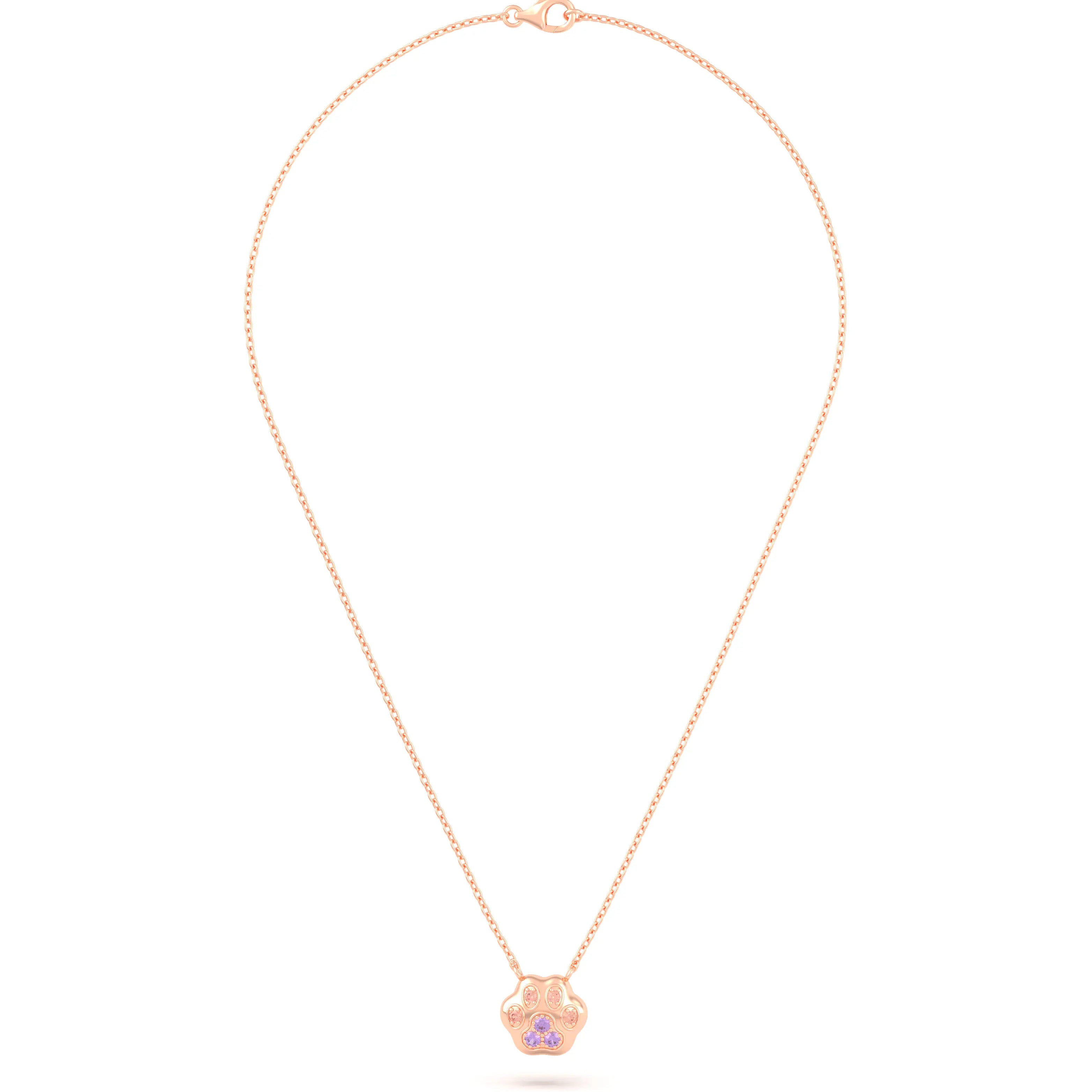 Collier Patte de Chat petit modèle en or rose 18 carats et pierres précieuses au choix