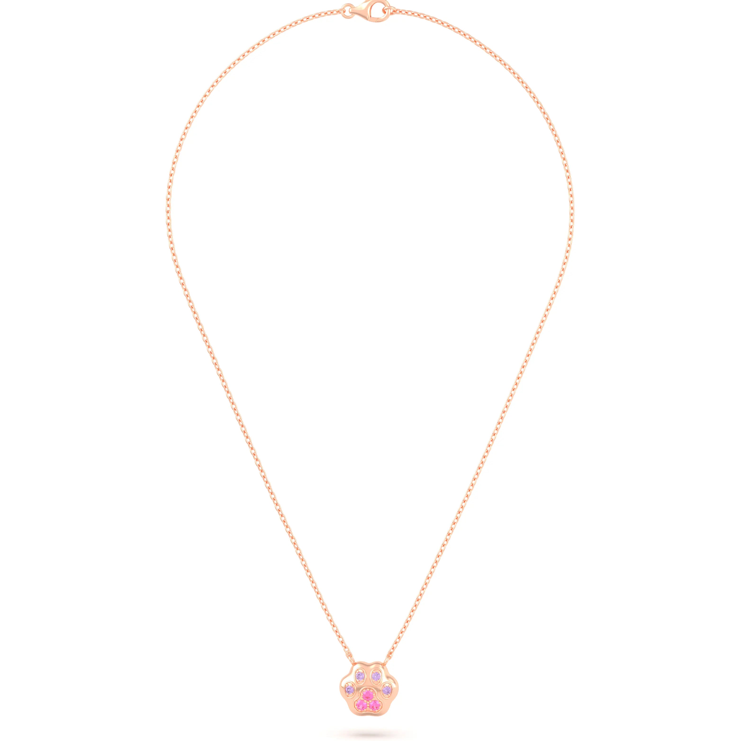 Collier Patte de Chat petit modèle en or rose 18 carats et pierres précieuses au choix