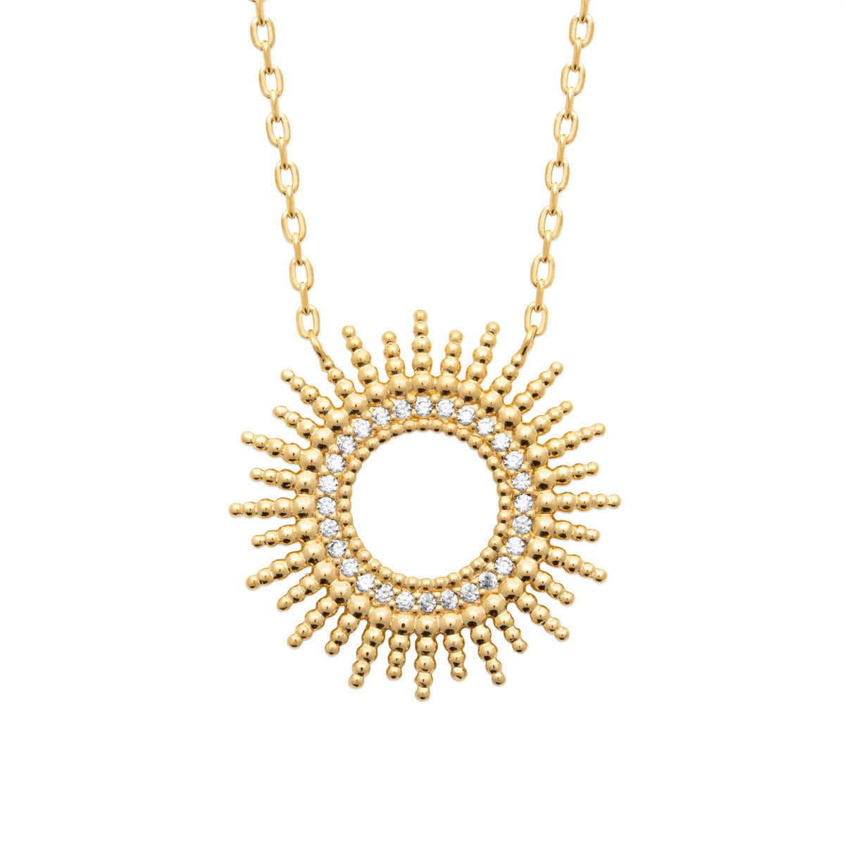 Collier pendentif cercle soleil granulé en plaqué or
