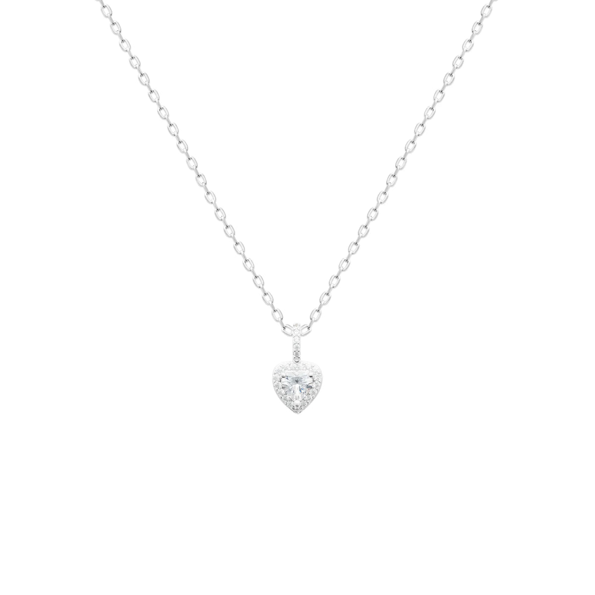 Collier pendentif cœur et halo de zircons en argent 925, vue d’ensemble