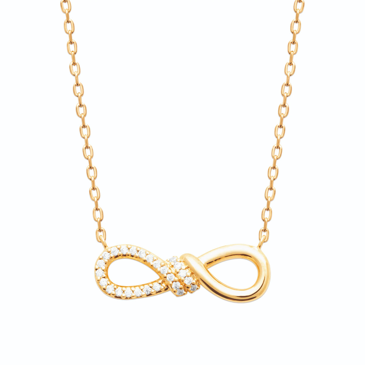Collier pendentif infini nœud pavé de zircons en plaqué or