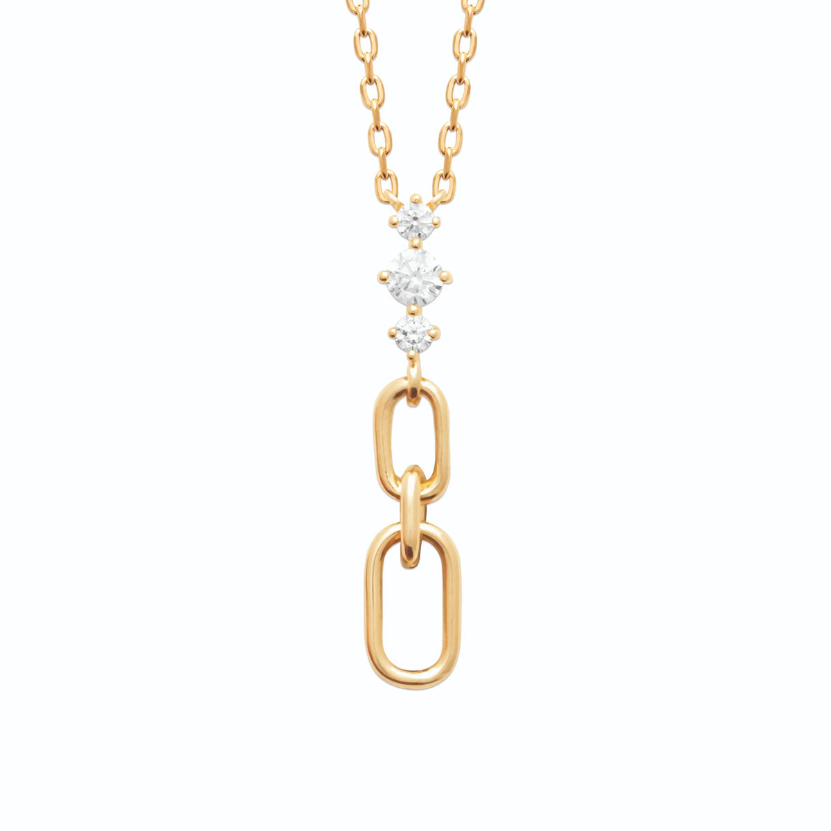 Collier pendentif maillons et zircons en plaqué or