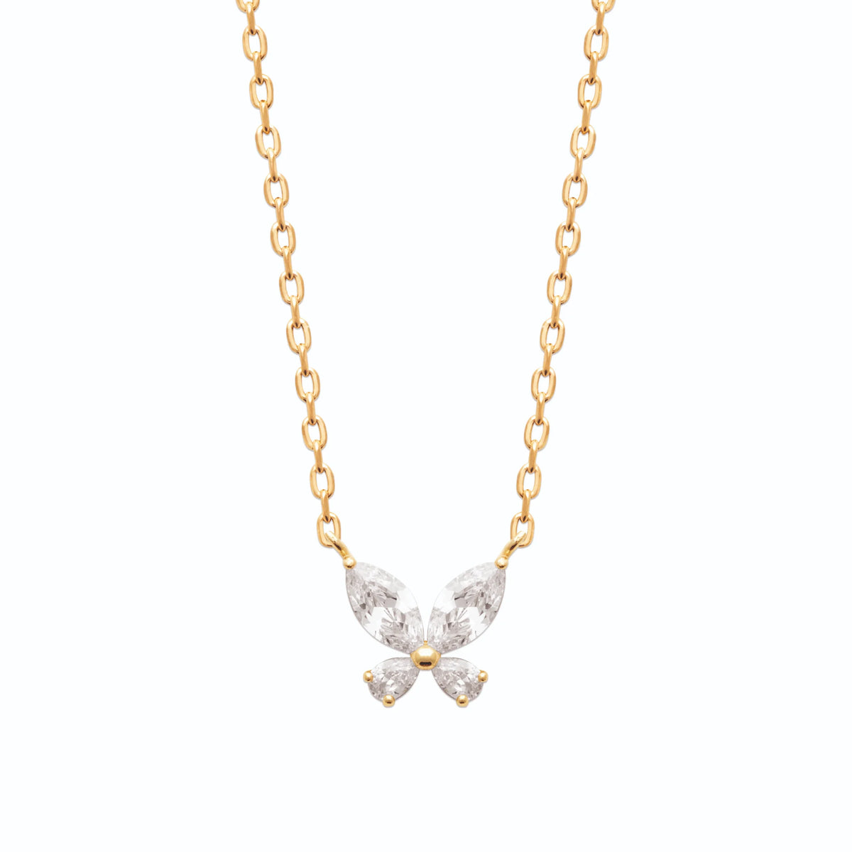 Collier pendentif papillon zircons en plaqué or