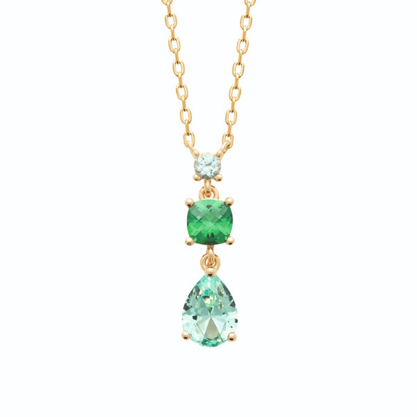 Collier pendentif pierres vertes en chute en plaqué or