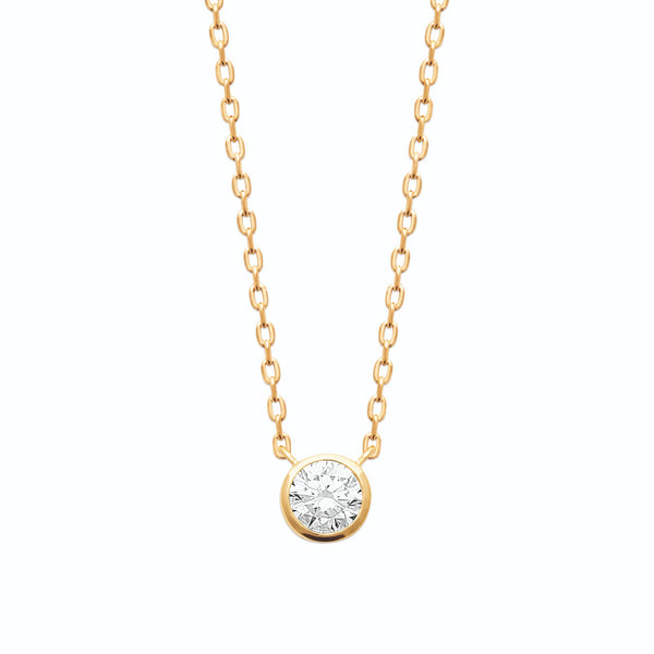 Collier pendentif rond zircon serti clos en plaqué or