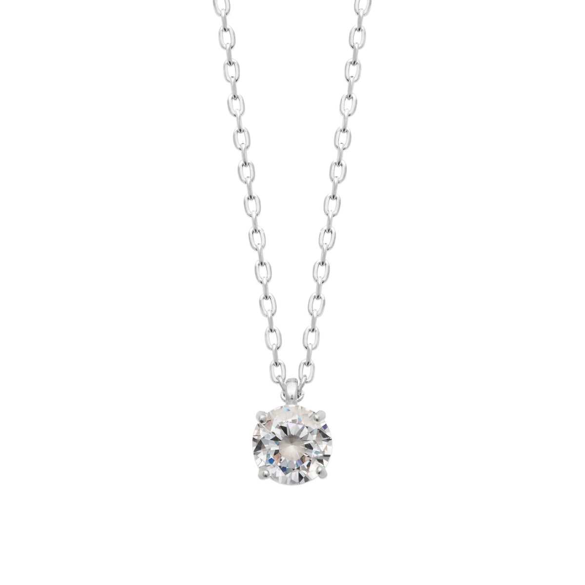 Collier pendentif solitaire zircon quatre griffes en argent 925, très grande taille de pierre