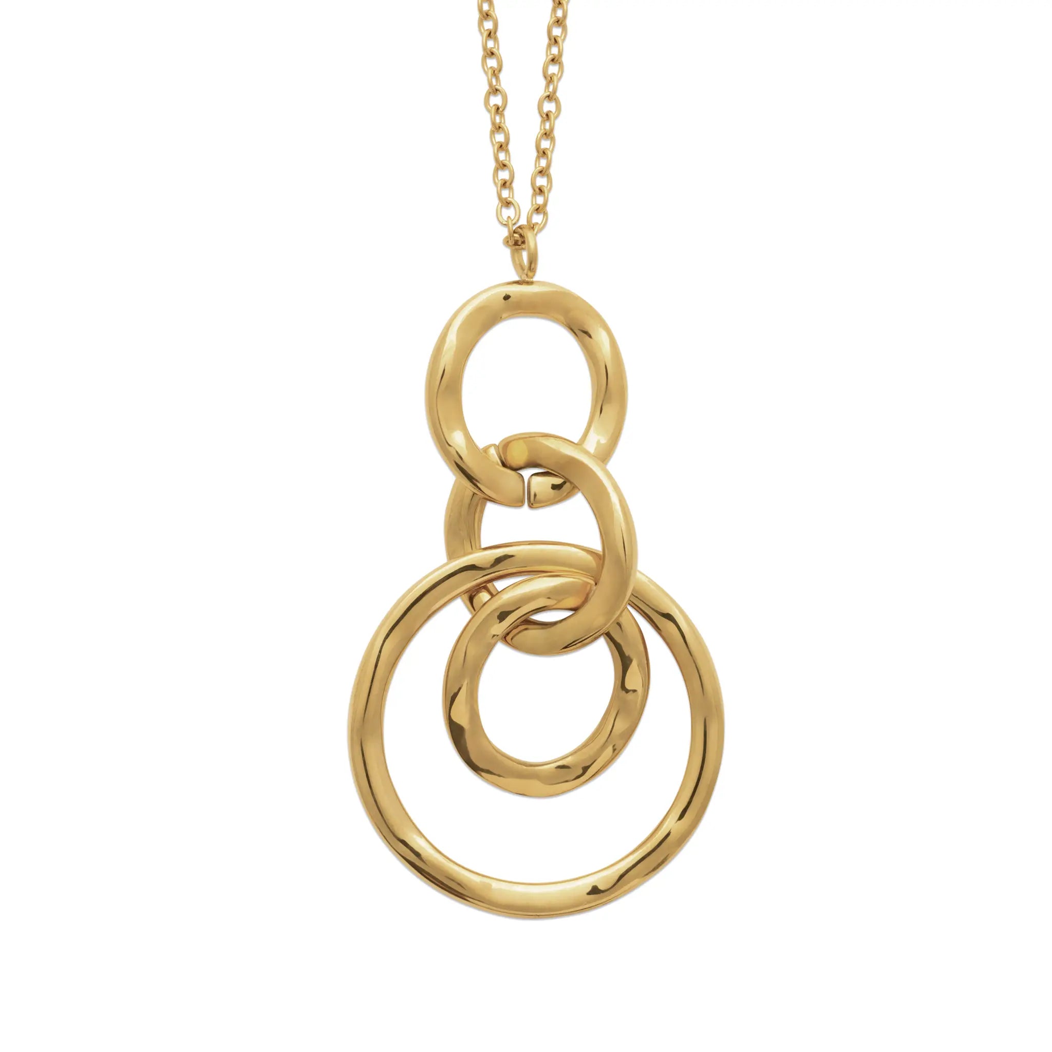 Collier Pendentif Trio d'Anneaux Entrelacés – Finition PVD Or Lisse