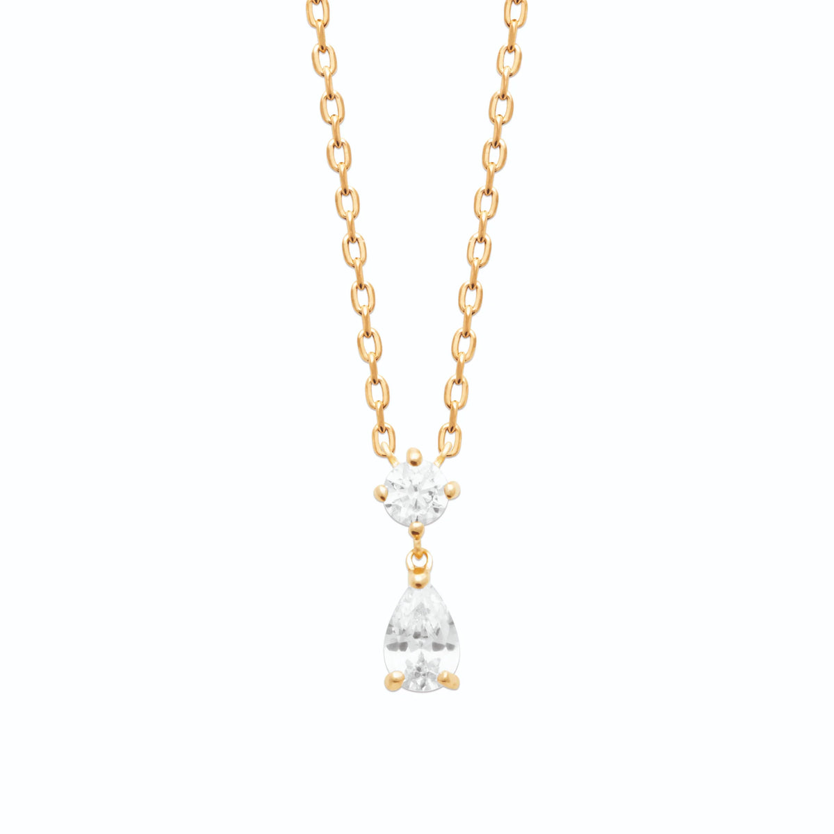 Collier pendentif zircon blanc allongé en goutte en plaqué or