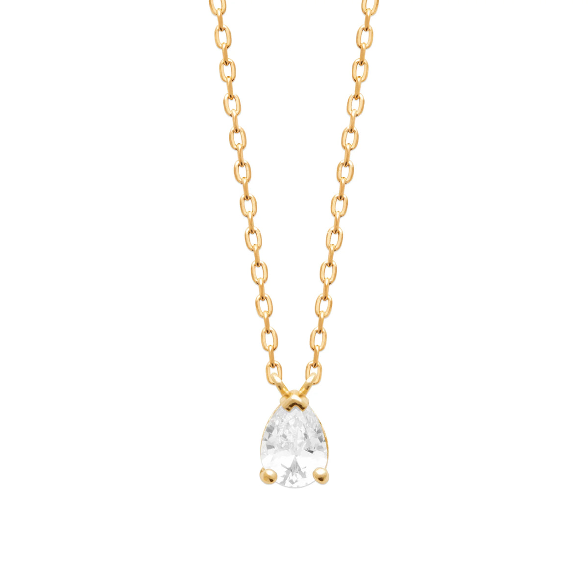 Collier pendentif zircon blanc taille poire en plaqué or