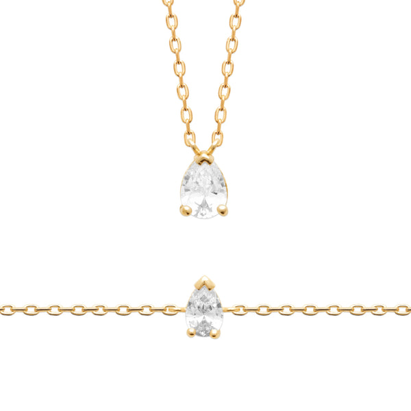 Collier pendentif zircon blanc taille poire en plaqué or