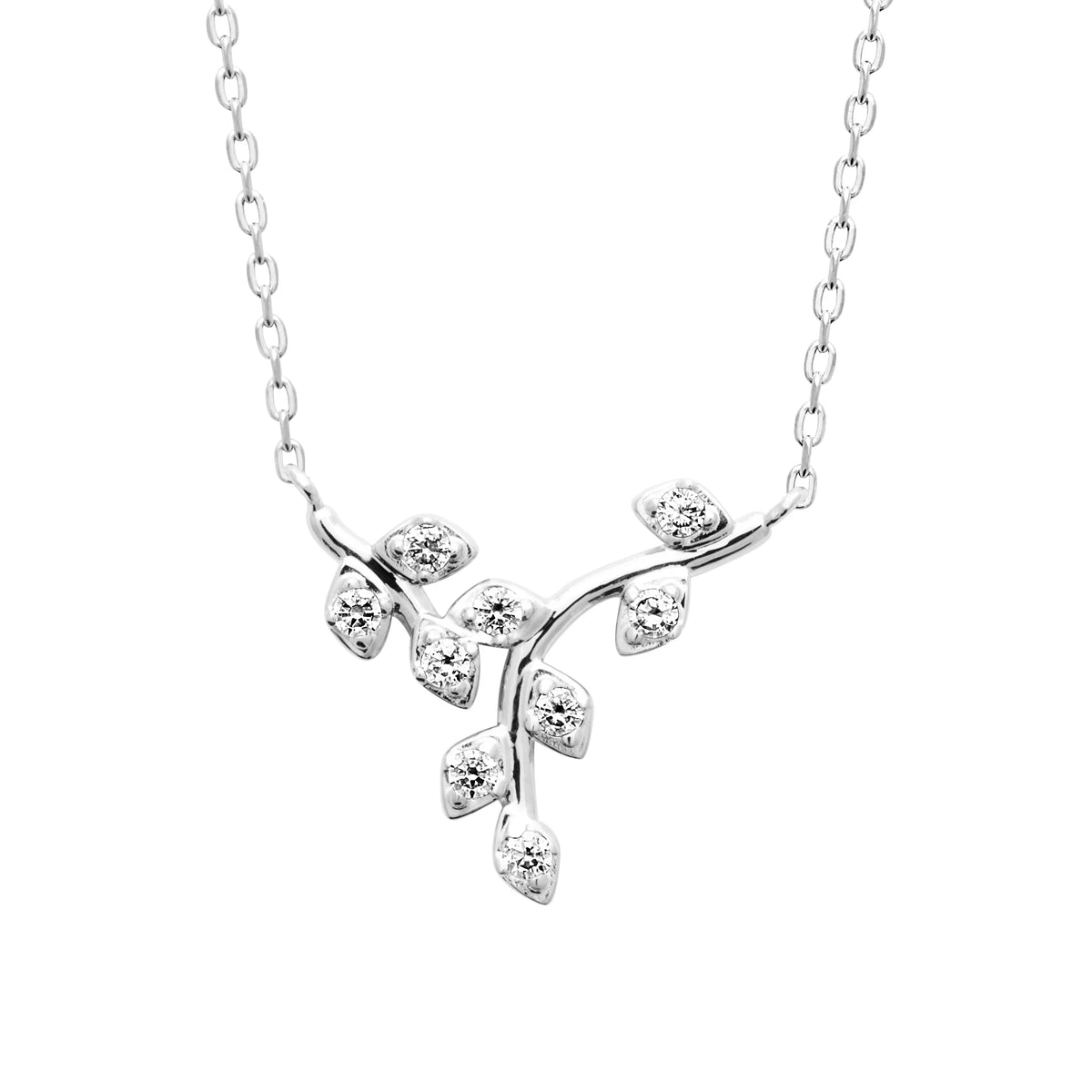 Collier plastron rameau de feuilles en zircons en argent 925