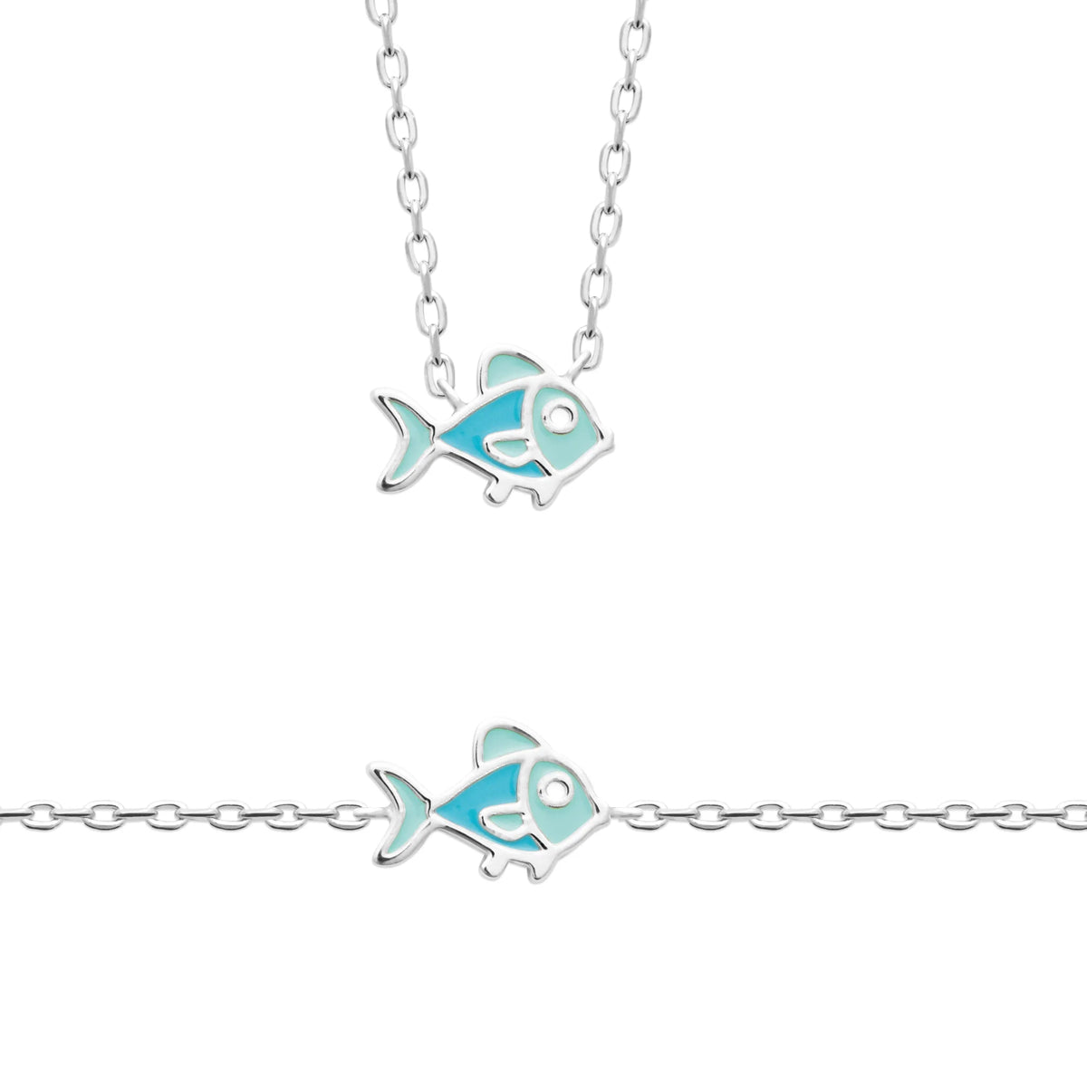Collier poisson bleu enfant en argent 925 rhodié, 37 cm