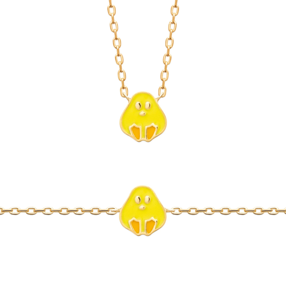 Collier poussin jaune enfant en plaqué or, 37 cm