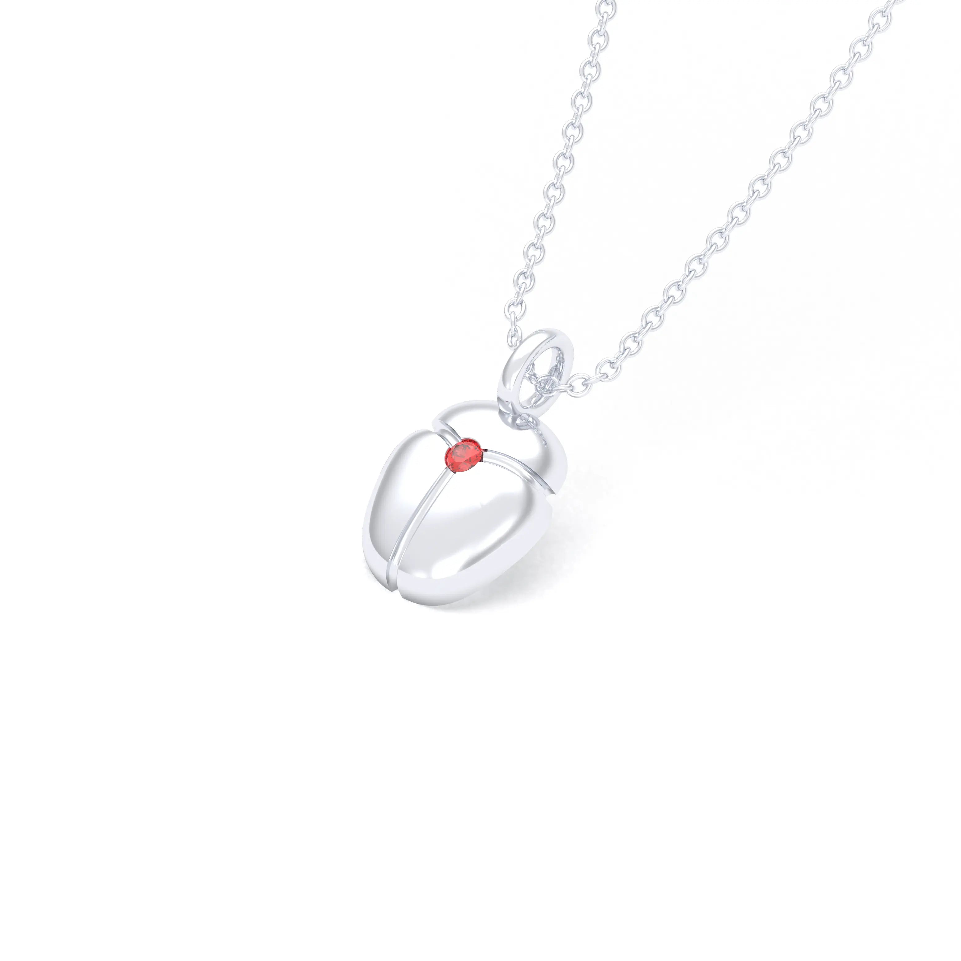 Collier Scarabée en or blanc 18 carats, pierre précieuse au choix Saphir rouge Pendentif avec chaîne