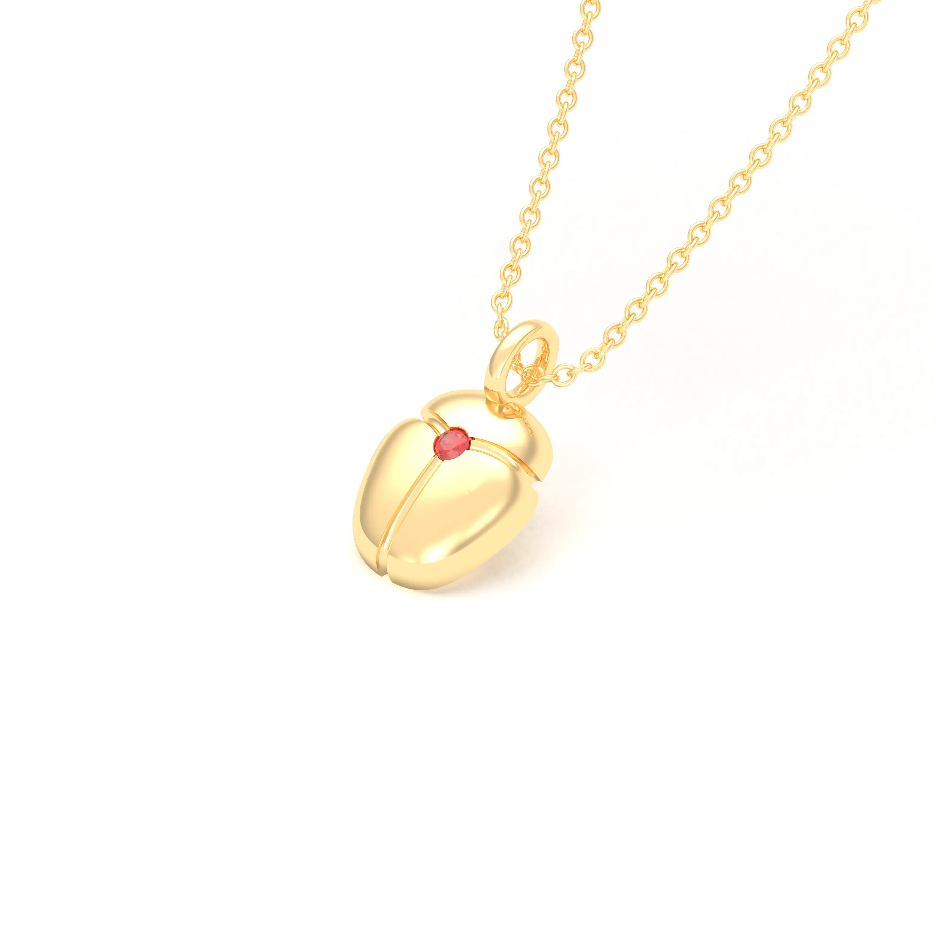 Collier Scarabée en or jaune 18 carats, pierre précieuse au choix Saphir rouge Pendentif avec chaîne