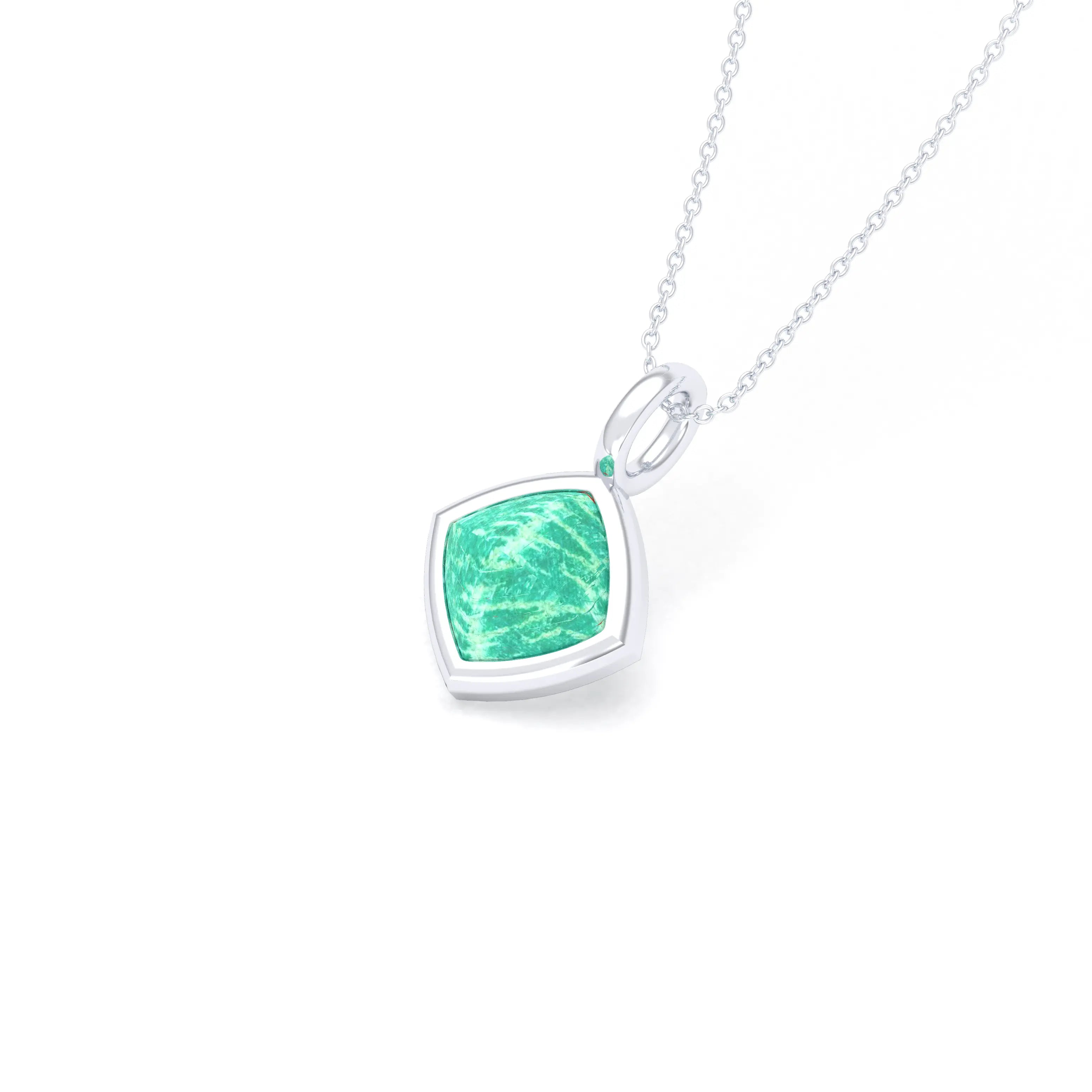 Collier Solène en argent 950, pendentif pierre fine taille pain de sucre Amazonite