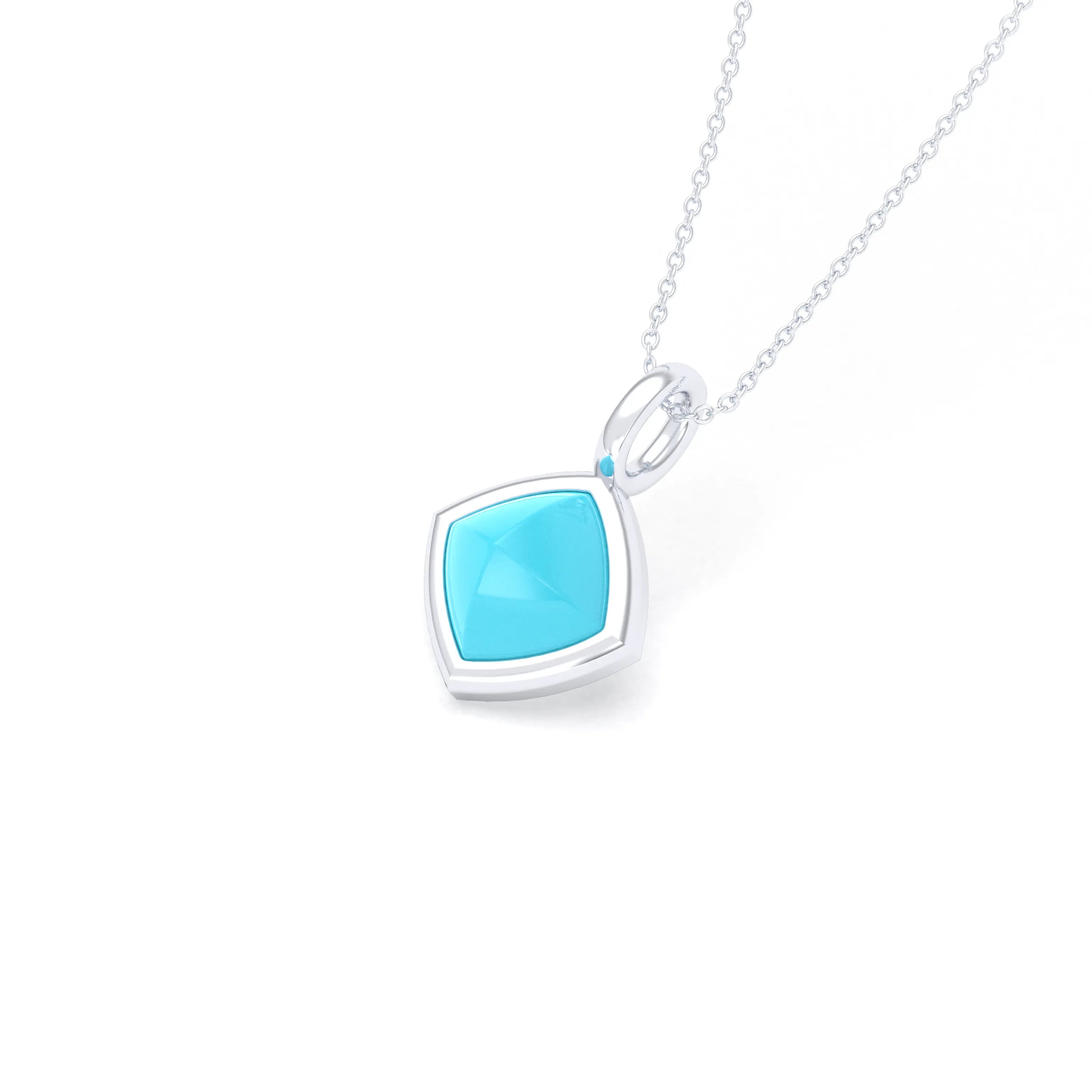 Collier Solène en argent 950, pendentif pierre fine taille pain de sucre Turquoise